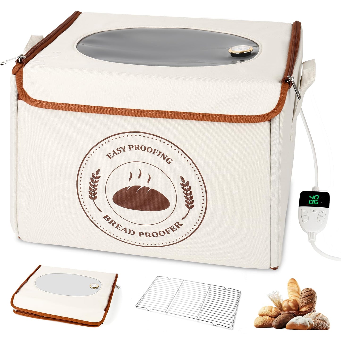 Bread Proofing Box with 6 Temperature Settings(50-122℉) & 48H Timer, Foldable Dough Proofer with Metal Rack, Folding Sourdough Proofing Box for Bread Baking, Pizza, Yogurt, Wine