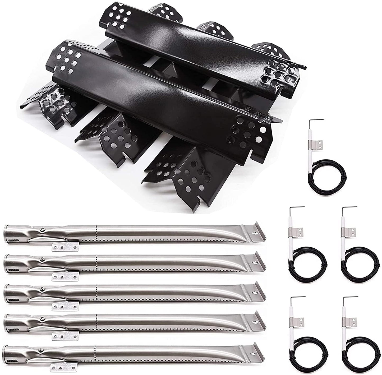 Hiorucet Barbecue Replacement Parts for Nexgrill 5 Burner 720-0888, 720-0888N, Nexgrill 4 Burner 720-0830H, 5 Pack BBQ Heat Shields, Burner Tubes and Ignitors Replacement Parts