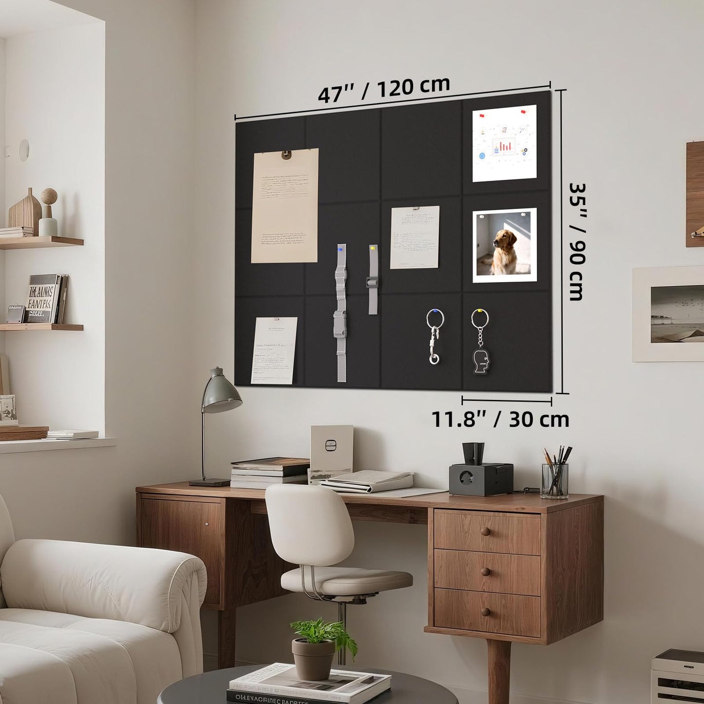 Duzzy Large Cork Board Bulletin Board with Felt, 48"x 36" Black Felt Board Tiles for Wall, Alternatives to Traditional Wood Frame, Self Adhesive for Home Office School (12pc, Black