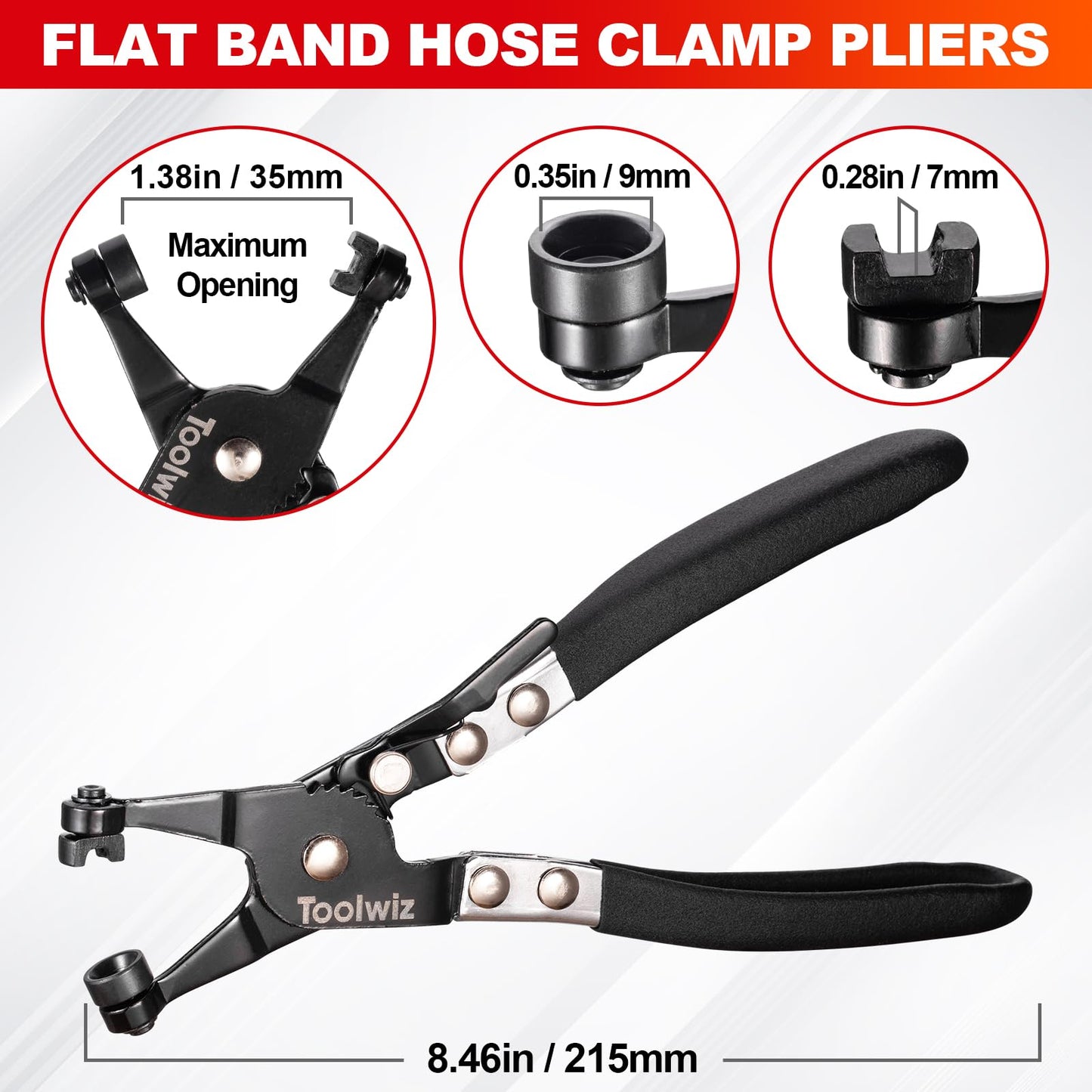 Toolwiz 4 Pcs Hose Clamp Pliers, Spring Coolant Radiator Hose Clamp Pliers Automotive Tools, Includes 27" Long Reach Wire Spring, Flat Band, Remover, Clic-R Type Hand Tools