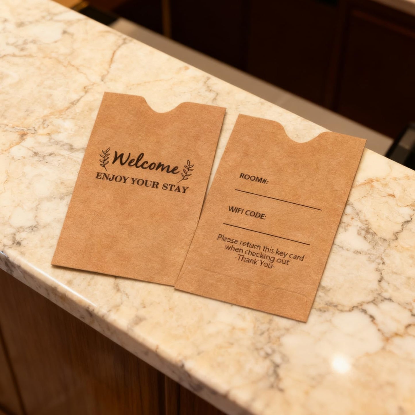 Kraft Hotel Key Card Holder Sleeves,Welcome Guests Hotel Key Card Envelopes,200 Pcs Per Pack