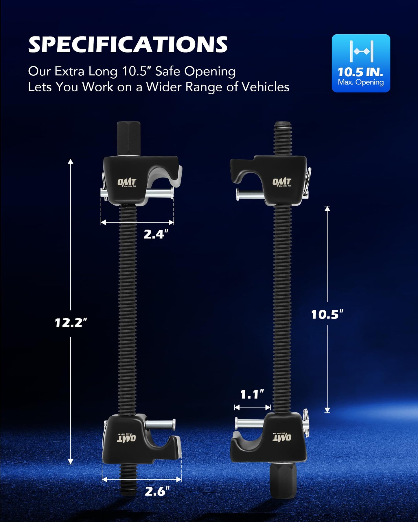 Orion Motor Tech 2pc Macpherson Strut Spring Compressor Tool Set with 26.7 cm Range, Heavy Duty Coil Spring Compressor Tools with 1/2" Square Drive, 13/16" Hex Strut Compressors for Car Truck, Black