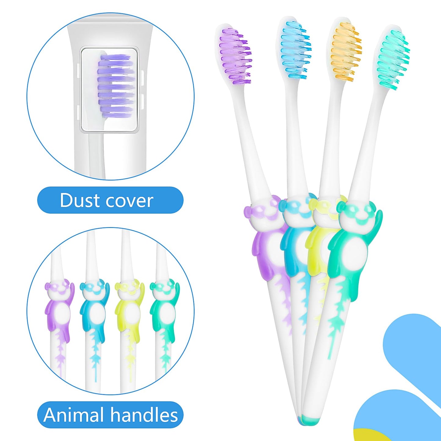 100 Pcs Kids Toothbrush Bulk, Lovely Panda Manual Toothbrushes with Cover, Soft Bristle Toothbrush Individually Wrapped for Home Travel Camping Hotel (Green, Yellow, Blue, Purple)