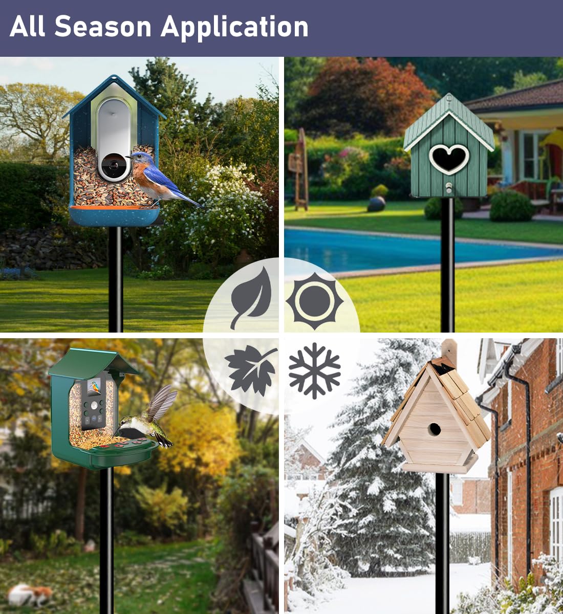 Ansionsol 90 Inch Smart Bird Feeder Pole with 5-Prong Base, Adjustable Bird House Pole Mount Kit for Outdoors, Heavy Duty Bird Feeder Stand for Wild Birds Watching, Black