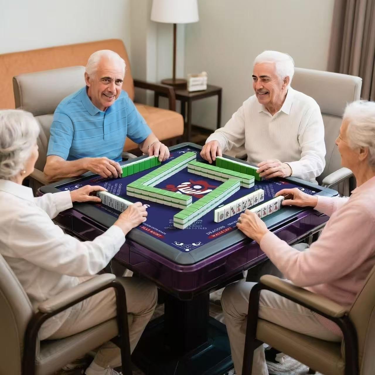 roonka31.5 Professional Mahjong Mat with One Bamboo Bird Design - 3mm Thick Silent Rubber Table Cover, Waterproof Non-Slip Game Pad with Carry Bag