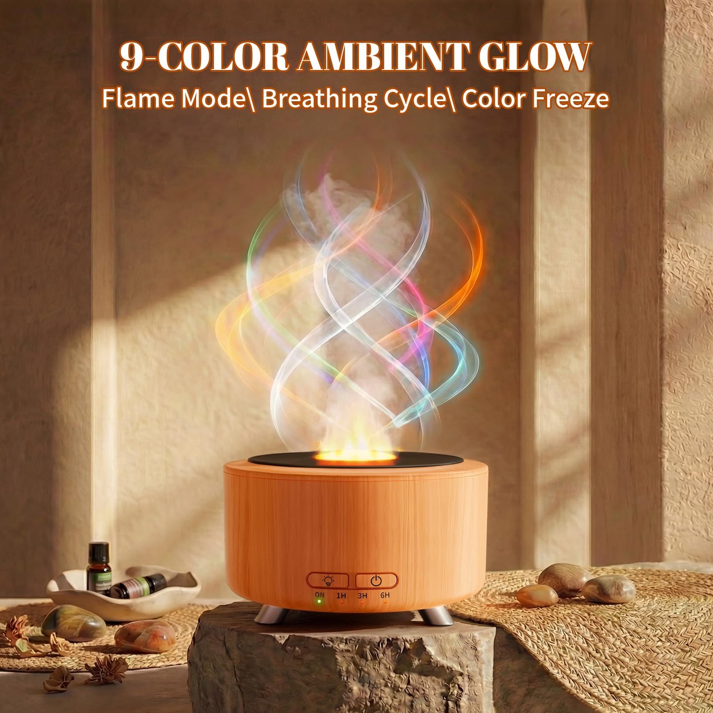 Diffusers for Essential Oils, 500ML Essential Oil Diffusers for Office Room Yoga, Diffuseur d'Huile Essentiel with Auto-Off Function, 9 Colors LED Night Light, Light Wood