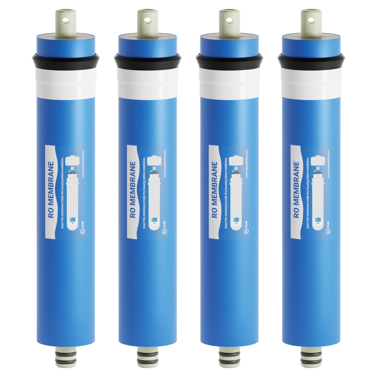 Max Water 50 GPD RO Membrane for Under Sink Drinking Water Filter System NFS/ANSI 58 Certified Universal Fit Replacement Cartridge for FLTMEME50, WP560018, TW30-1812-50 (4 Pack)