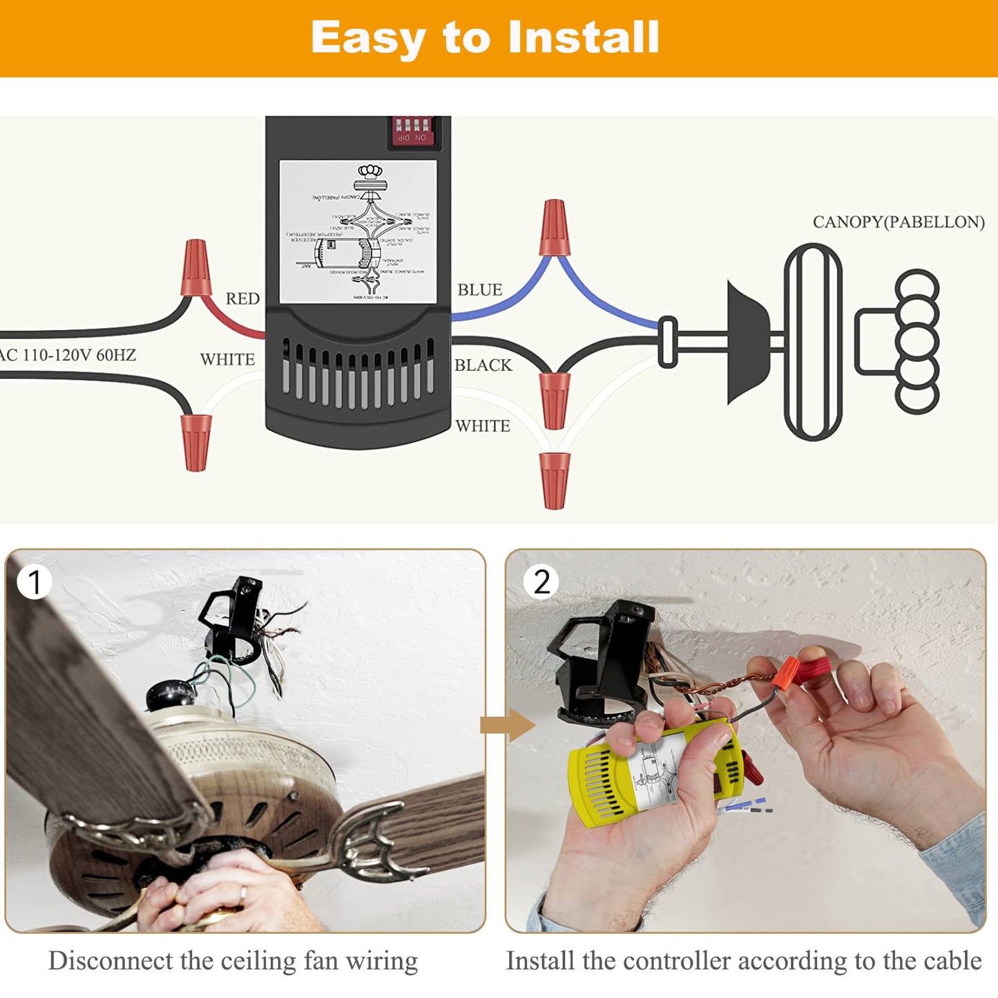 Universal Ceiling Fan Remote Control Kit with dimmer for AC 3-Speed Ceiling Fan Replacement for Hampton Bay Harbor Breeze Hunter UC7078T Fan-HD5 L3H2010FANHD RR7079T CHQ7078T FAN28R Fan-HD Kit