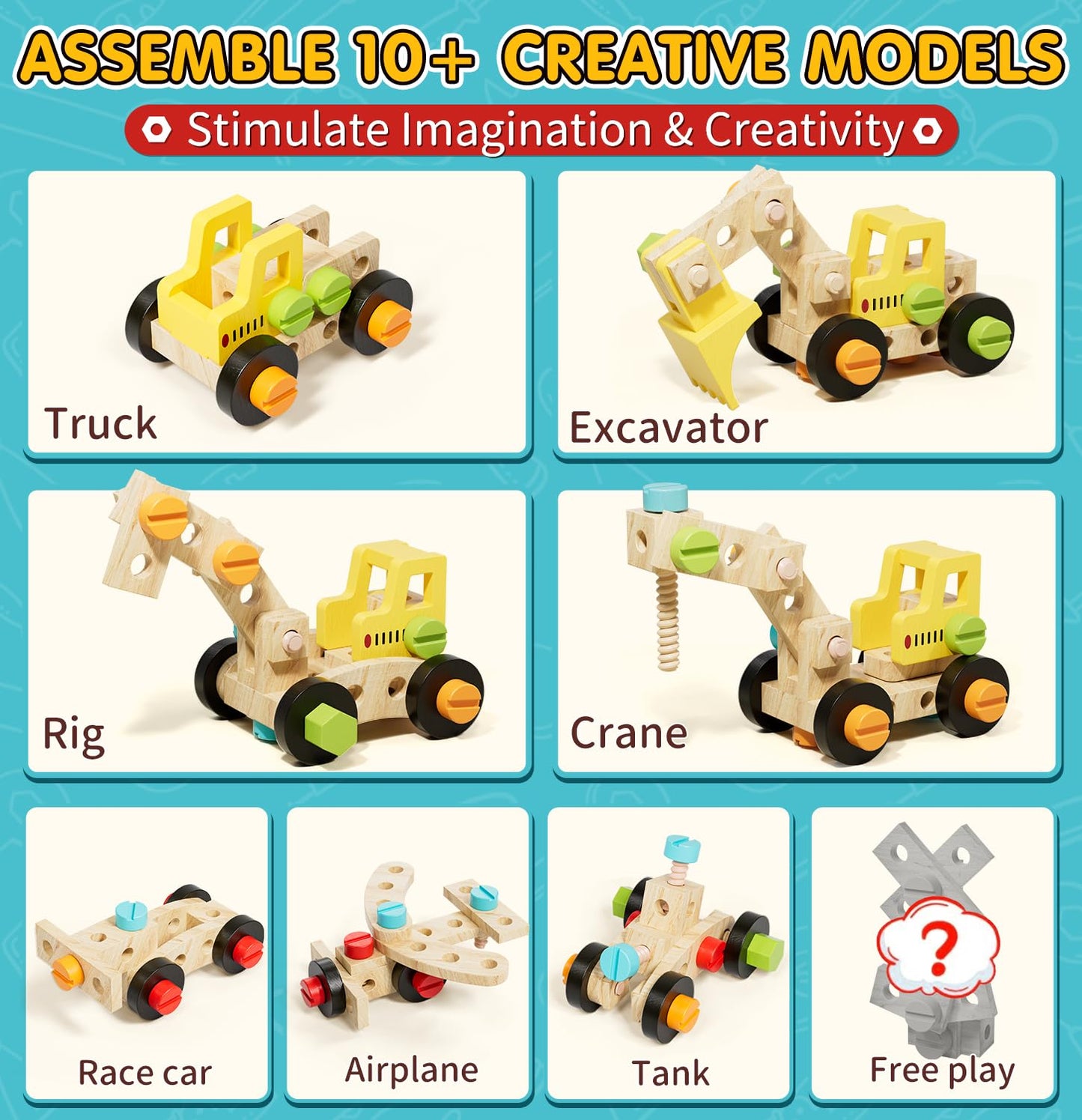 Lehoo Castle Wooden Kids Tool Set, Montessori Educational Toys for Toddler 3+, Pretend Play Tool Box STEM Construction Toy, Birthday Gifts Toys for 3 4 5 Year Old Boys & Girls