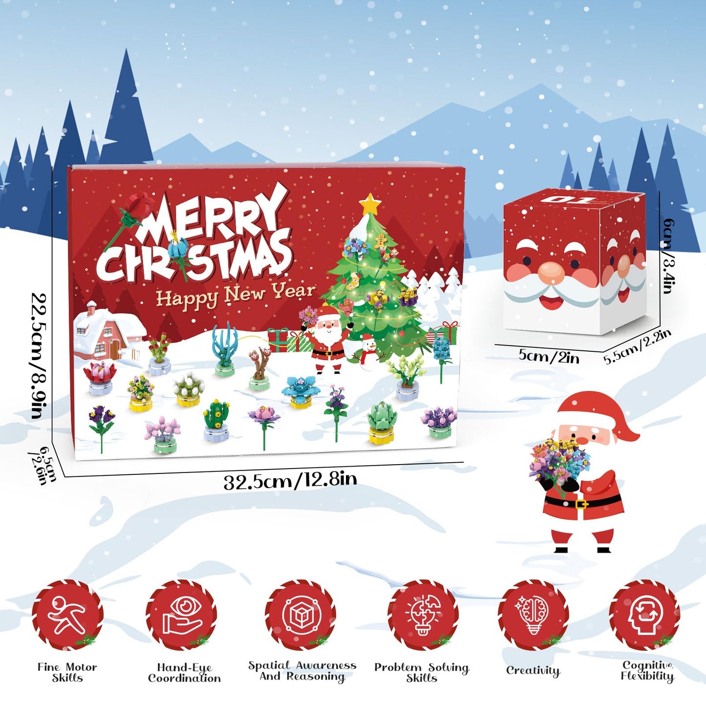 Advent Calendar Girls, 24 Pack Succulent & Bouquet Building Blocks for Kids, Christmas Countdown Calendar, Ideal Gift for 3 4 5-7 8-12 Boys and Girls