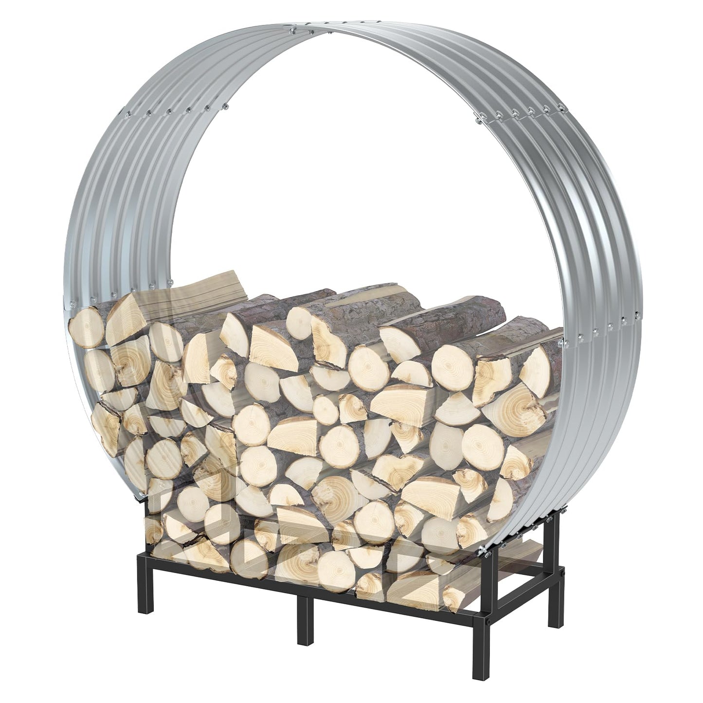 Firewood Rack Outdoor Indoor, 36 Inch Heavy Duty Wood Rack with Cover, Rustproof Cover Shed, Firewood Storage Rack for Wood Stacking, Round Log Holder for fireplace patio garden beach camping