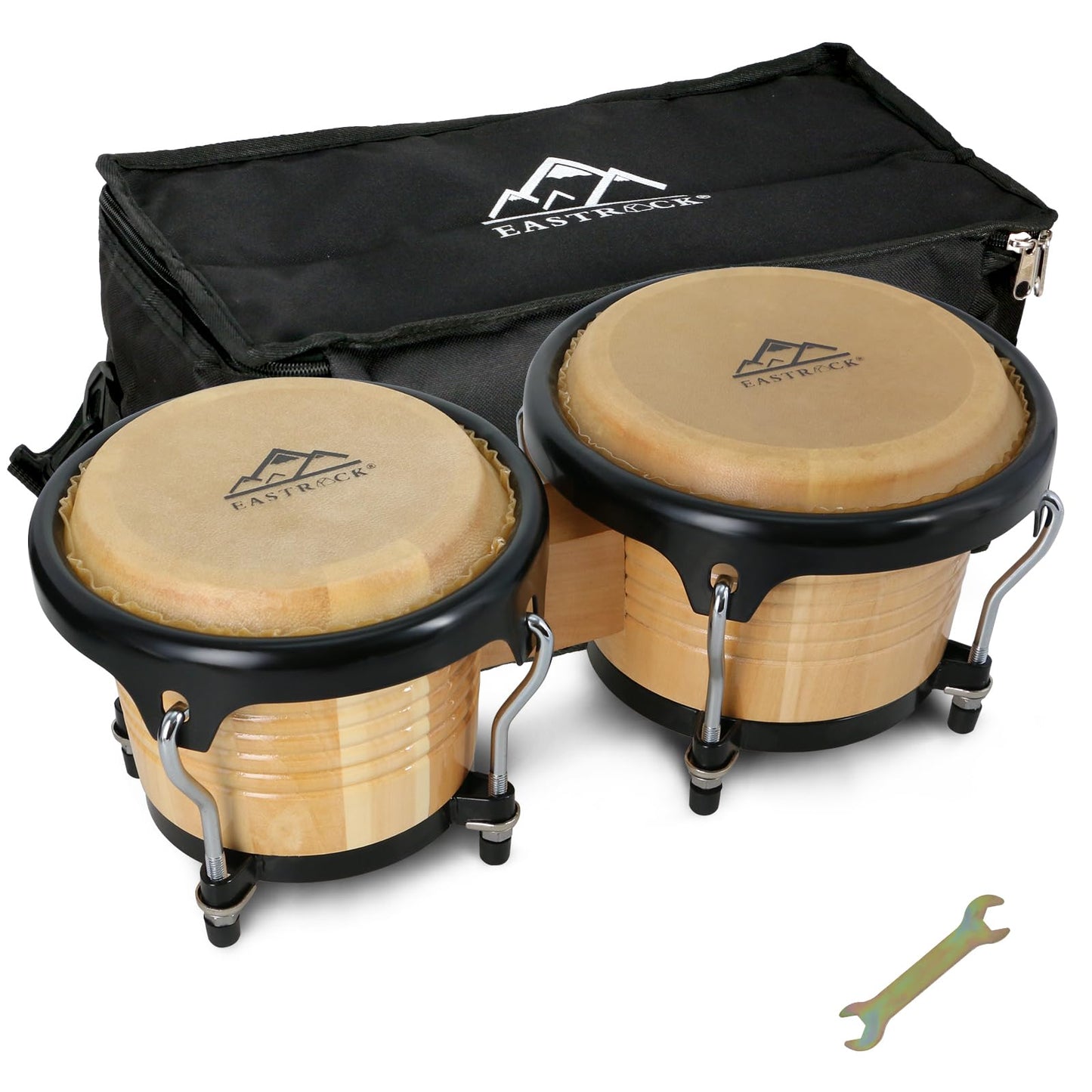 Bongo Drums 6.5”and 7.5” Set for Kids Adults Beginners Professionals Transparent Cavity with Bag Black