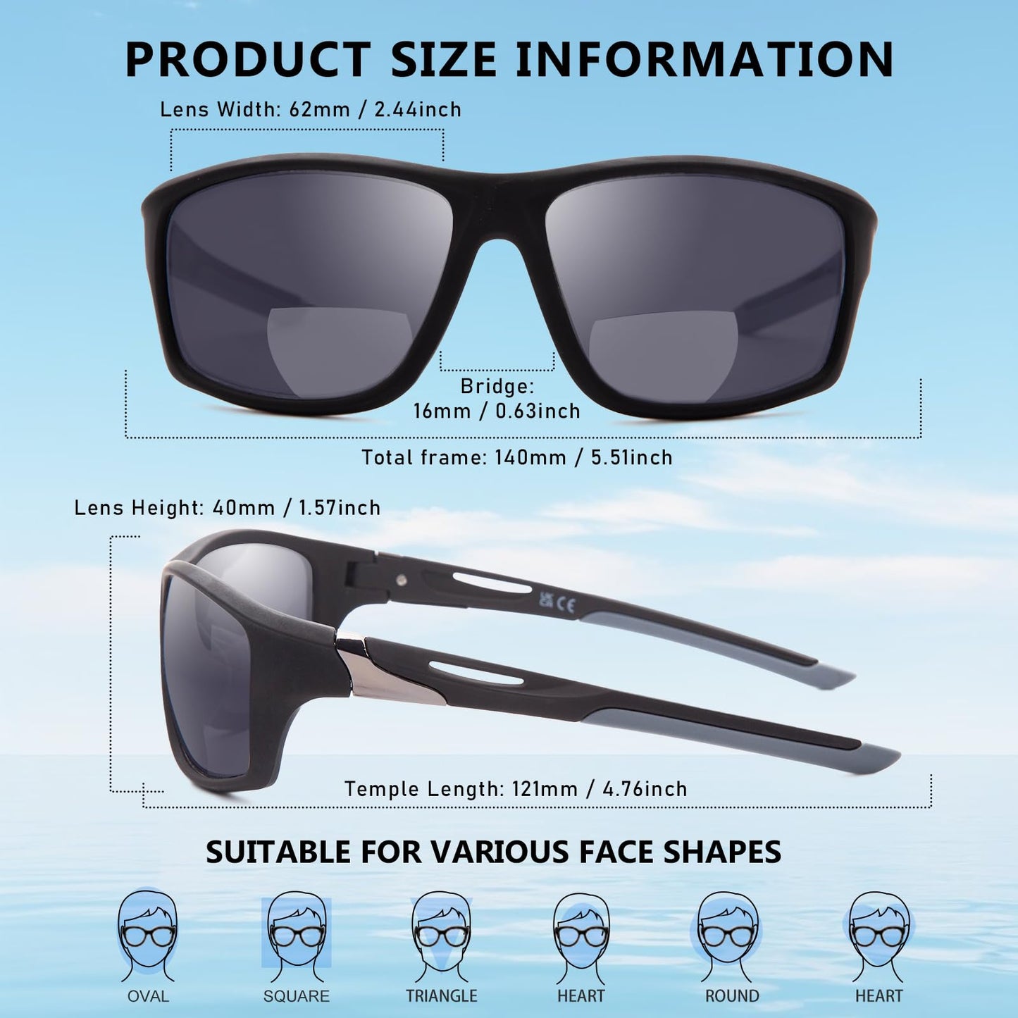 DEHOTRE 2 Pack Bifocal Reading Sunglasses Men Wrap Around Sports Sun Readers Outdoor Clear Top Soft Nose Pads PC Frame UV400 Black & Grey 2.75