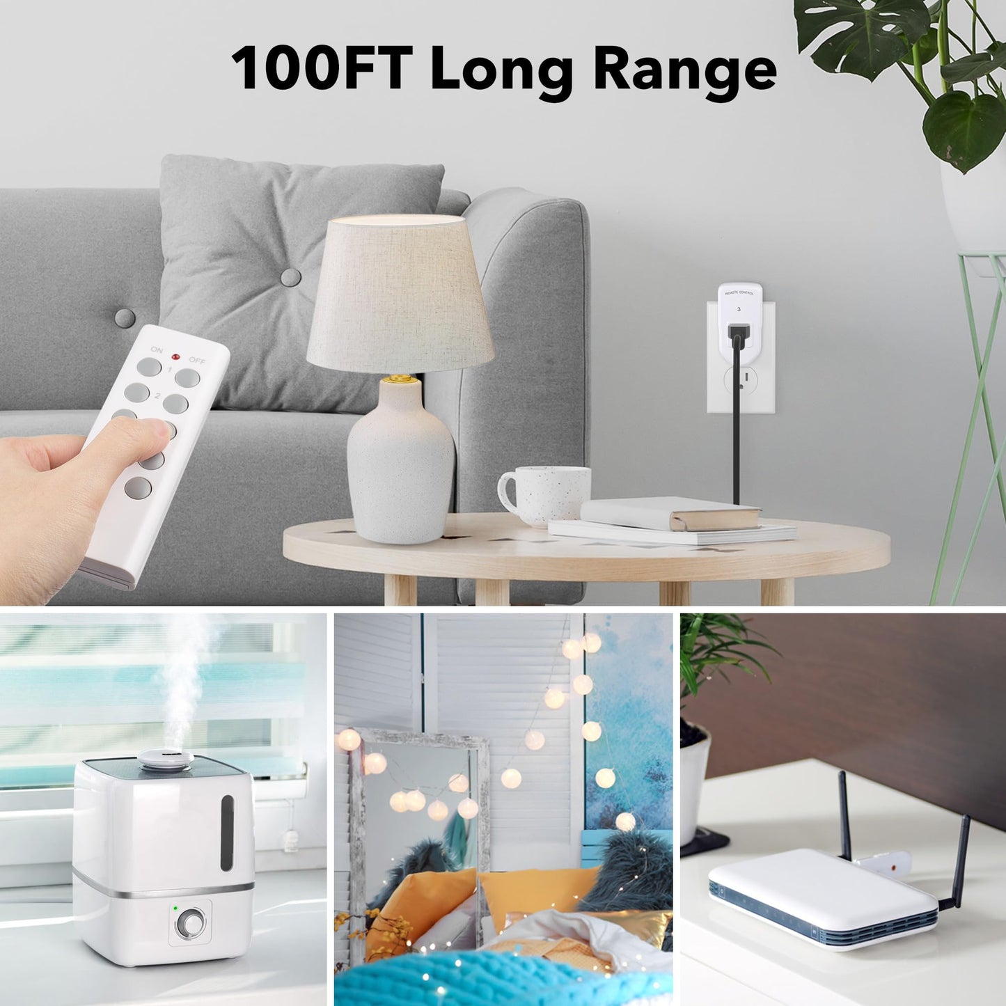 BN-LINK Wireless Remote Control Electrical Outlet Switch for Lights, Fans, Christmas Lights, Small Appliance, Long Range White 10A/1200W,2 Remote + 5 Outlet