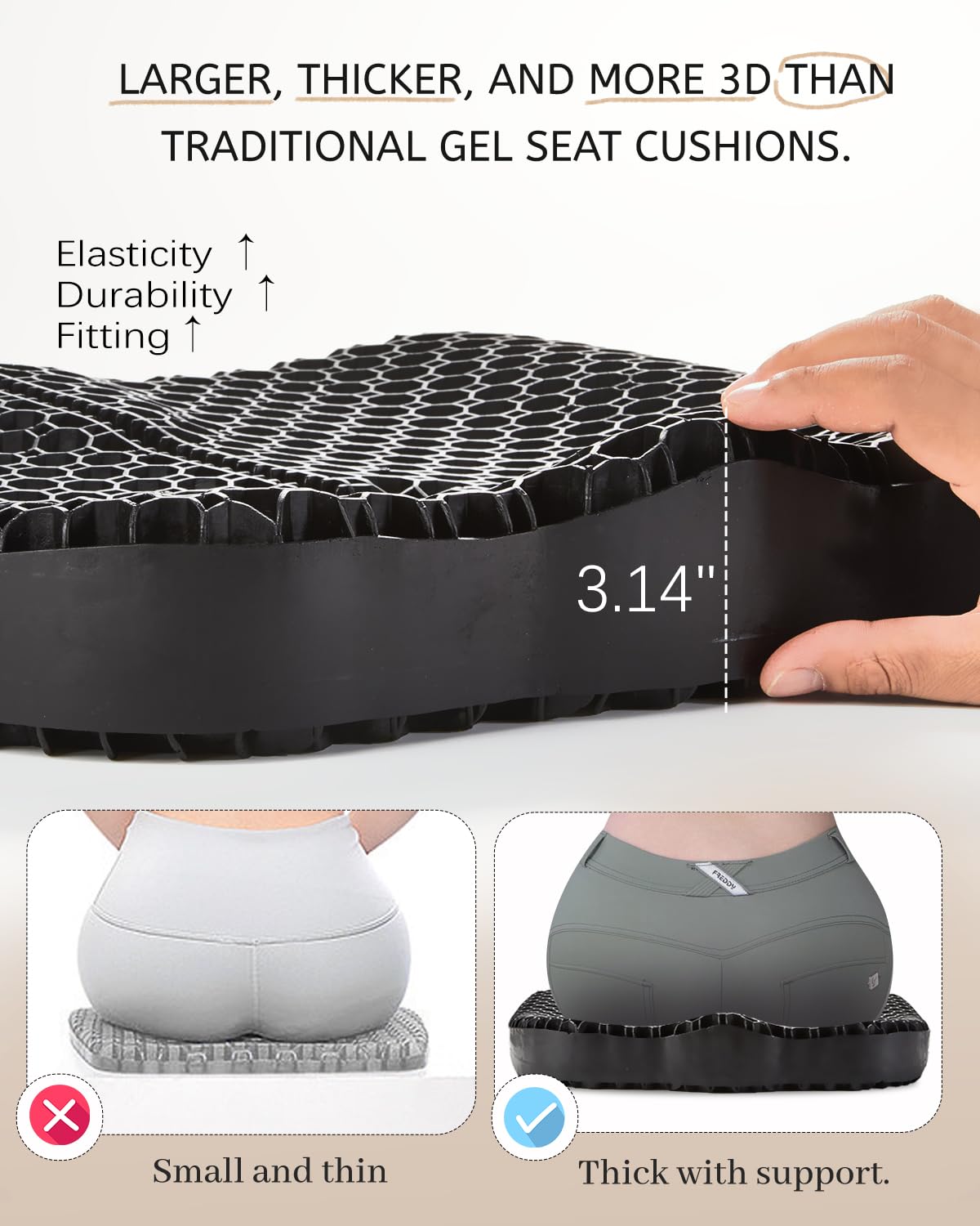 Anzeng Gel Seat Cushion for Long Sitting, Gel Cushion for Pressure Relief, Soft & Breathable, Chair Cushion for Office Chair, Car, Wheelchair, Seat Cushion with Non-Slip Black Cover