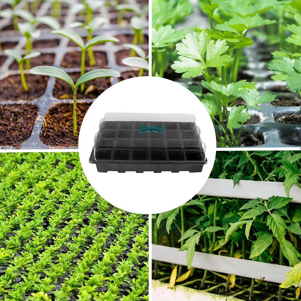 SHIYETA 240 Cells -24 Grow Trays with Humidity Dome and Cell Insert - Mini Propagator for Seed Starting and Growing Healthy Plants Durable Reusable and Recyclable 10 Pack