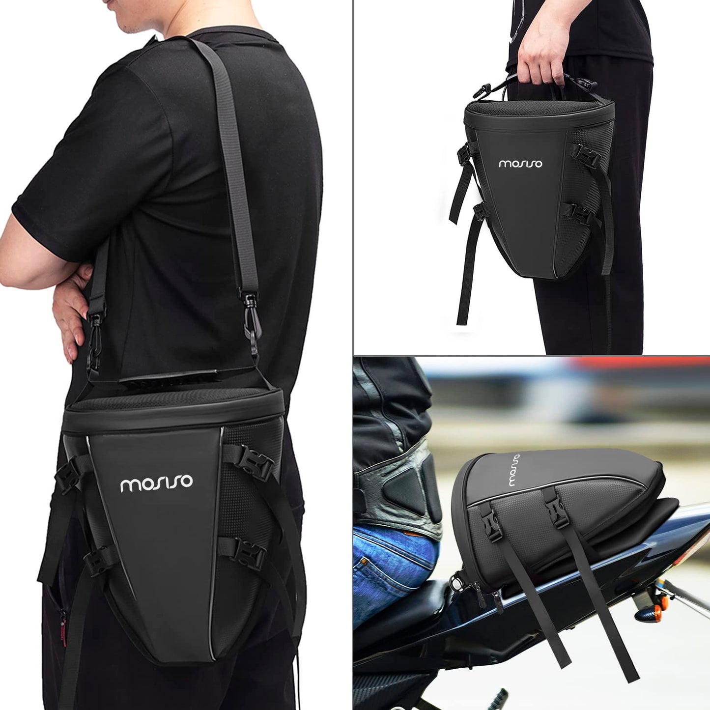 MOSISO Motorcycle Tail Bag Multifunctional Waterproof Polyester Storage Saddle Bag, 10L Outdoor Sports Motorbike Rear Seat Light Tank Bag Tool Carry Bag with Shoulder Strap, Black