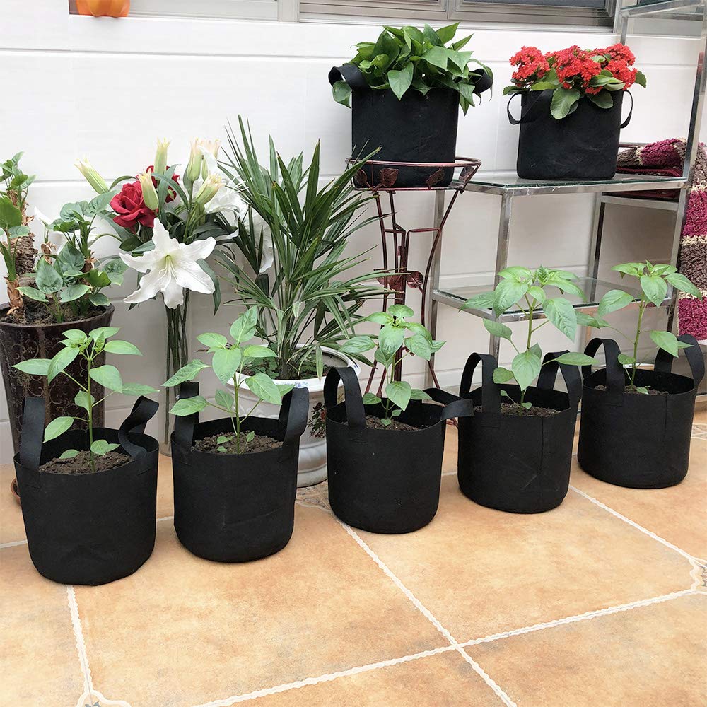JERIA 12-Pack 10 Gallon, Vegetable/Flower/Plant Grow Bags, Aeration Fabric Pots with Handles (Black)