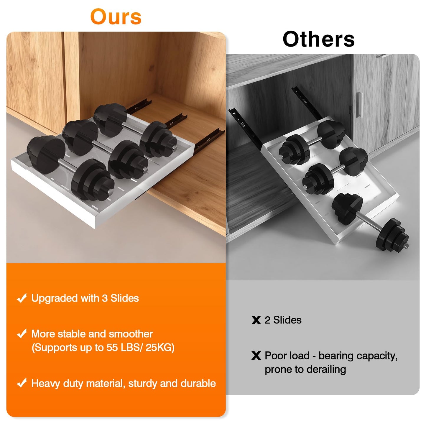 2 Pack Pull out Cabinet Organizer Sliding Shelf, 16.7" Deep, Expandable(12.2"-21.3") Slide Out Drawers for Kitchen 0rganizers and Storage, Heavy Duty with Adhesive Nano Film Or Screw,Roll Out Drawers