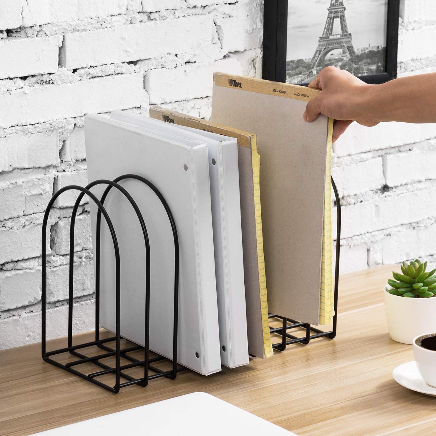 MyGift Large Desktop Document Holder, Binder Organizer Holder for desk, Black Metal Wire File Folder Organizer Rack with 8-Slots and Arch Design