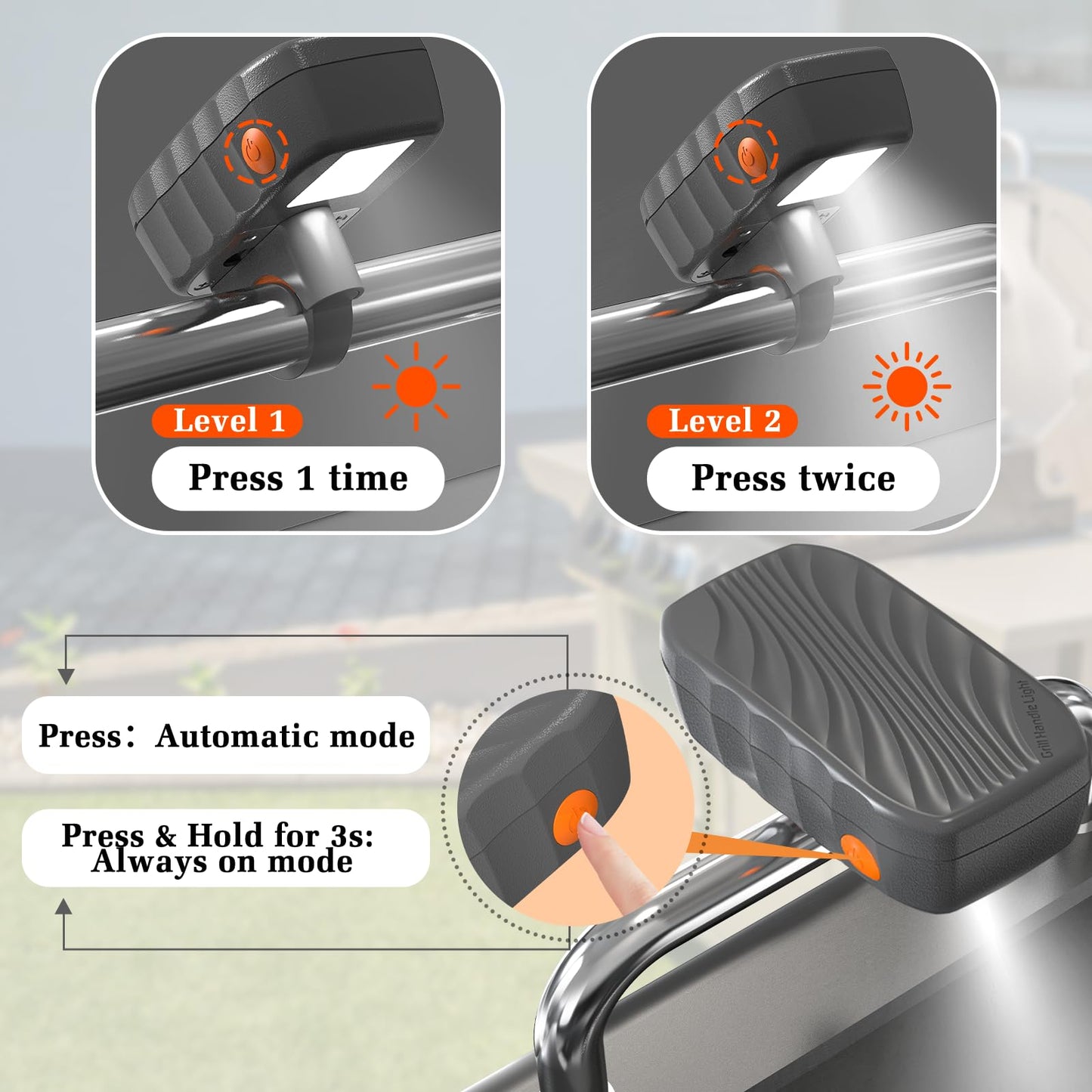 Sensor On/Off Grill Light for Outdoor Grill, Round & Square Mounting Bracket Compatible with Most Grills & Griddles, Waterproof & Heat Resistant, Gray, Batteries Included