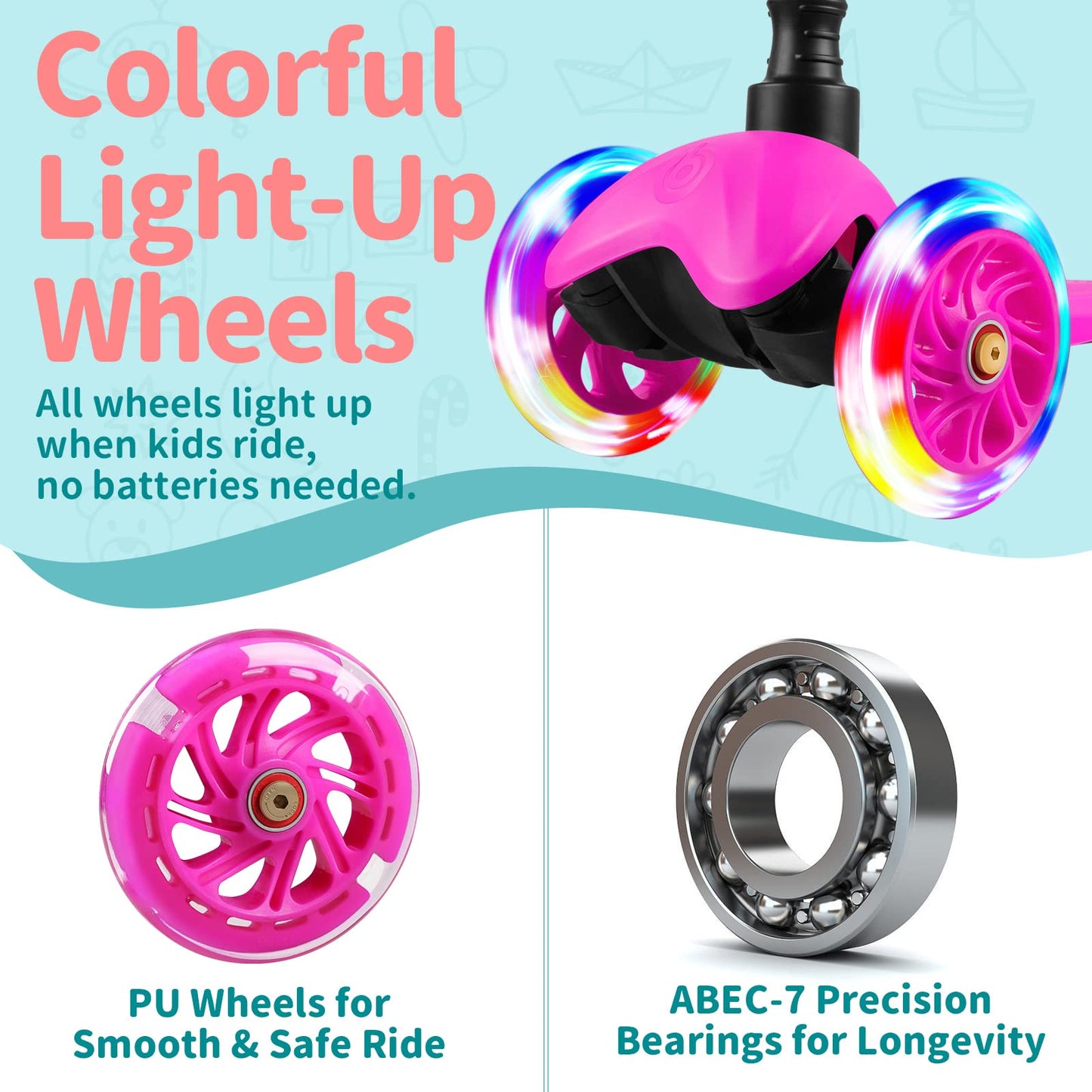 BELEEV A1 Scooter for Kids Ages 2-6, 3 Wheel Kick Scooter for Toddlers Girls Boys, 4 Adjustable Height, Lean to Steer, Light up Wheels, Wide Deck, Easy to Assemble, Lightweight Scooter for Children