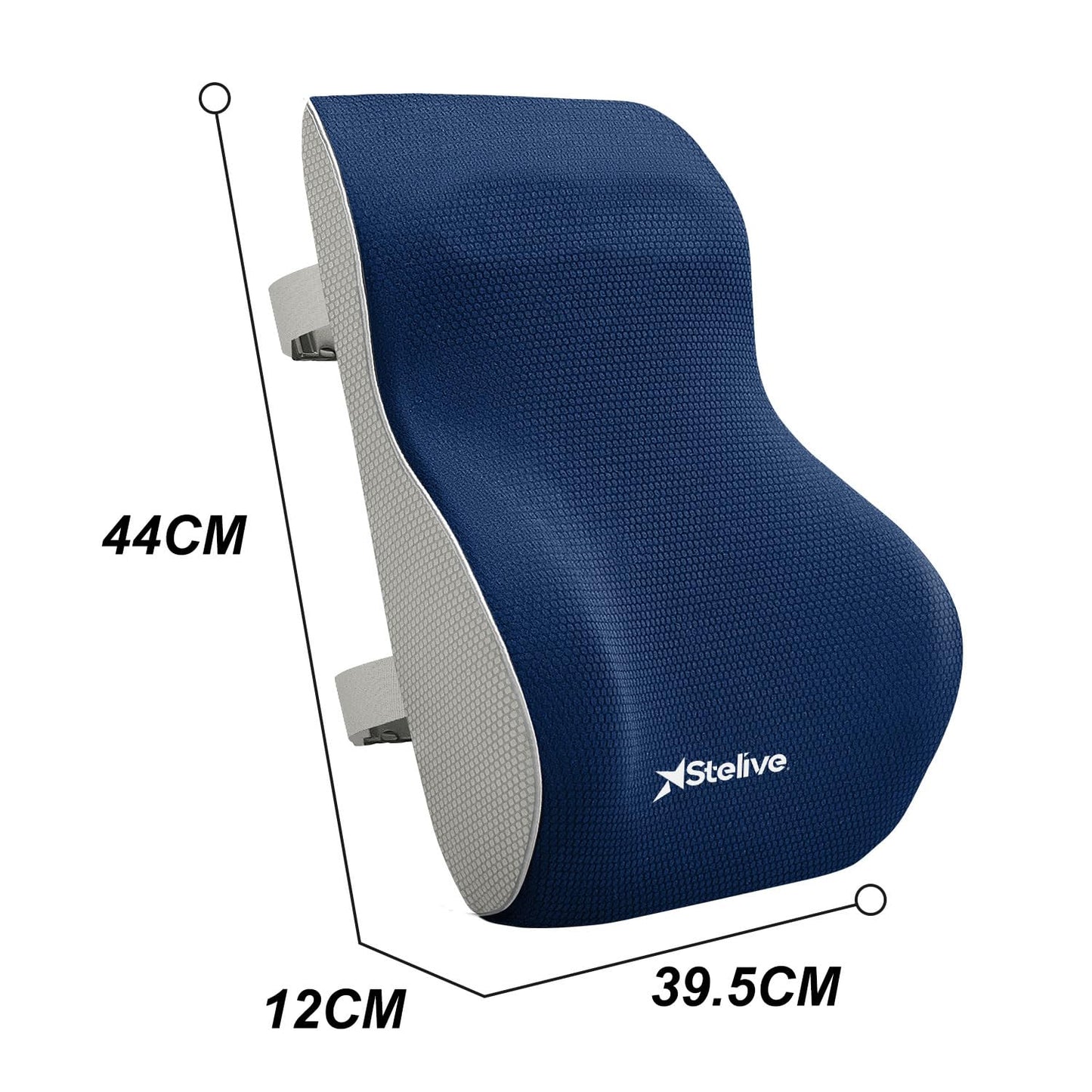 Stelive Ergonomic Lumbar Support Cushion, Orthopedic Memory Foam Back Support Pillow with Breathable Cover & Adjustable Straps for Back Pain Relief & Posture Support in Office, Car, Gaming Chairs