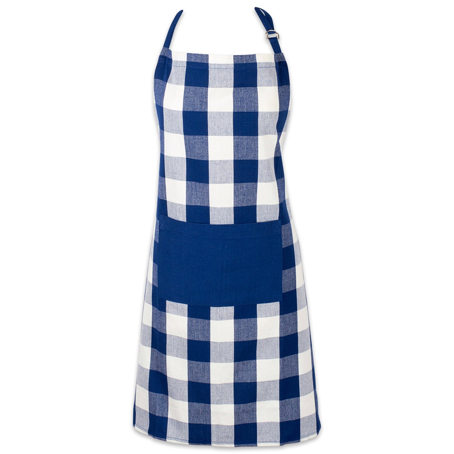 DII Cotton Adjustable Buffalo Check Plaid Apron with Pocket & Extra-Long Ties, 32 x 28, Men and Women Kitchen Apron for Cooking, Baking, Crafting, Gardening, BBQ-Navy Blue