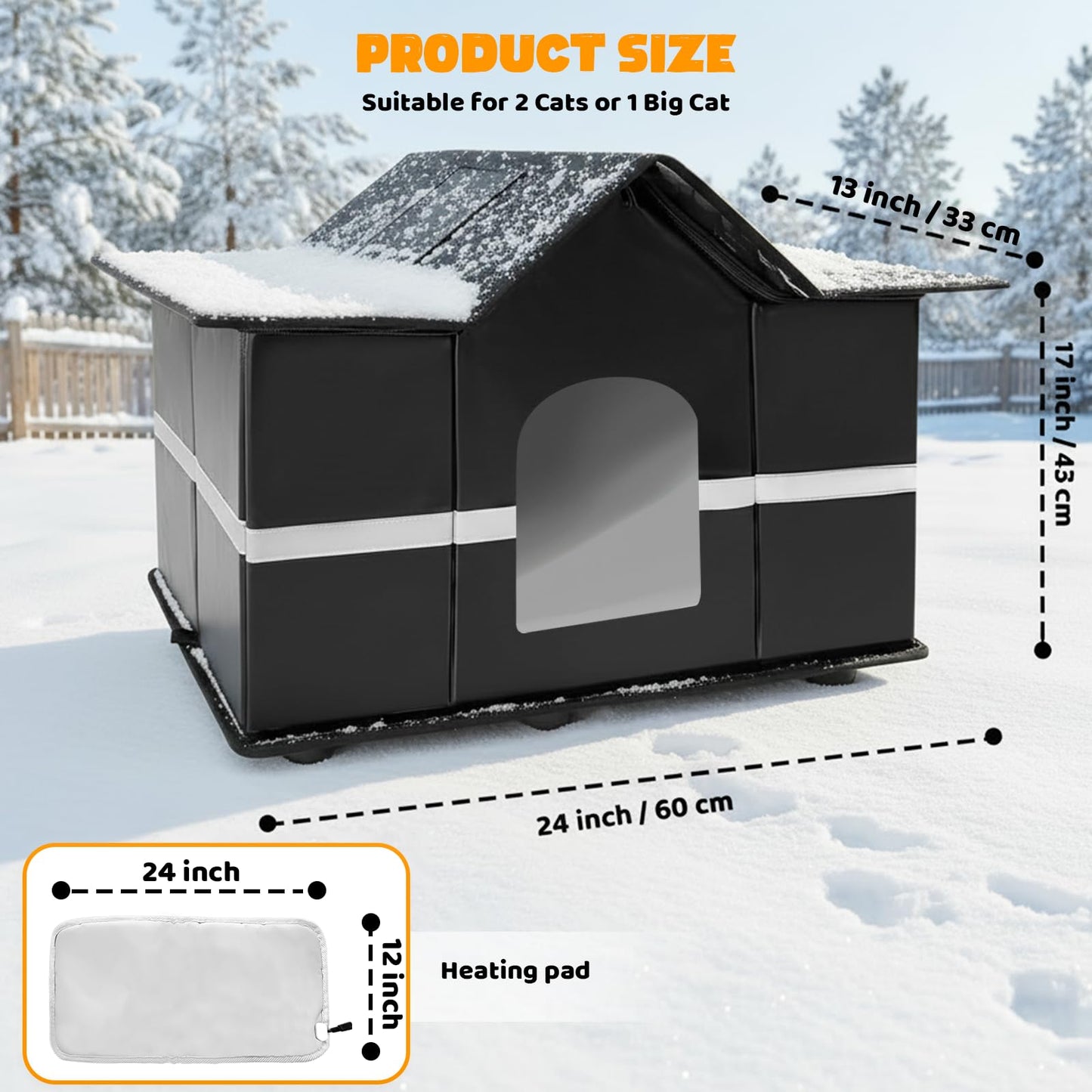 Homegroove Heated Outdoor Cat House, Large Weatherproof & Insulated Cat Houses for Outdoor Cats with Heating Pad, Roof Window & Elevated Base – Feral Cat Shelter for Stray & Feral Cats (Black)