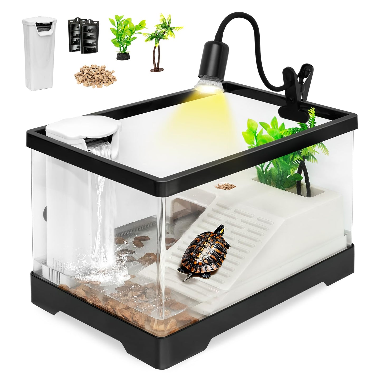 Turtle Tank Kit, Turtle Tank Starter Kit,Bottom Drainage, Multi-Function Areas for Turtles, Crabs,Fishes, Amphibians,Reptiles Large（Set）