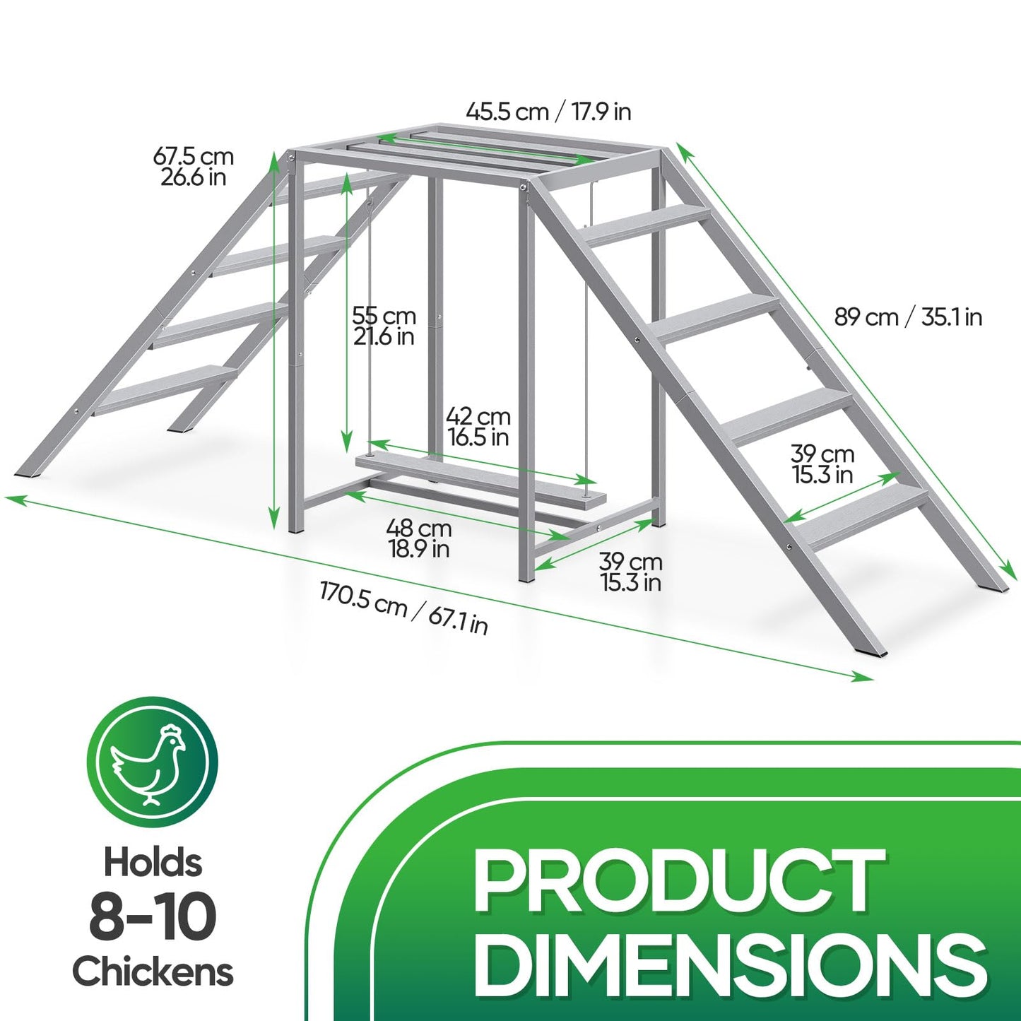 Chicken Coop Perches with Swing, Roosting Bars, Chicken Run Accessories Toy, Wooden Ladder for Pet's Healthy & Happy, Sturdy and Easy to Clean, Suitable for Backyard Farm