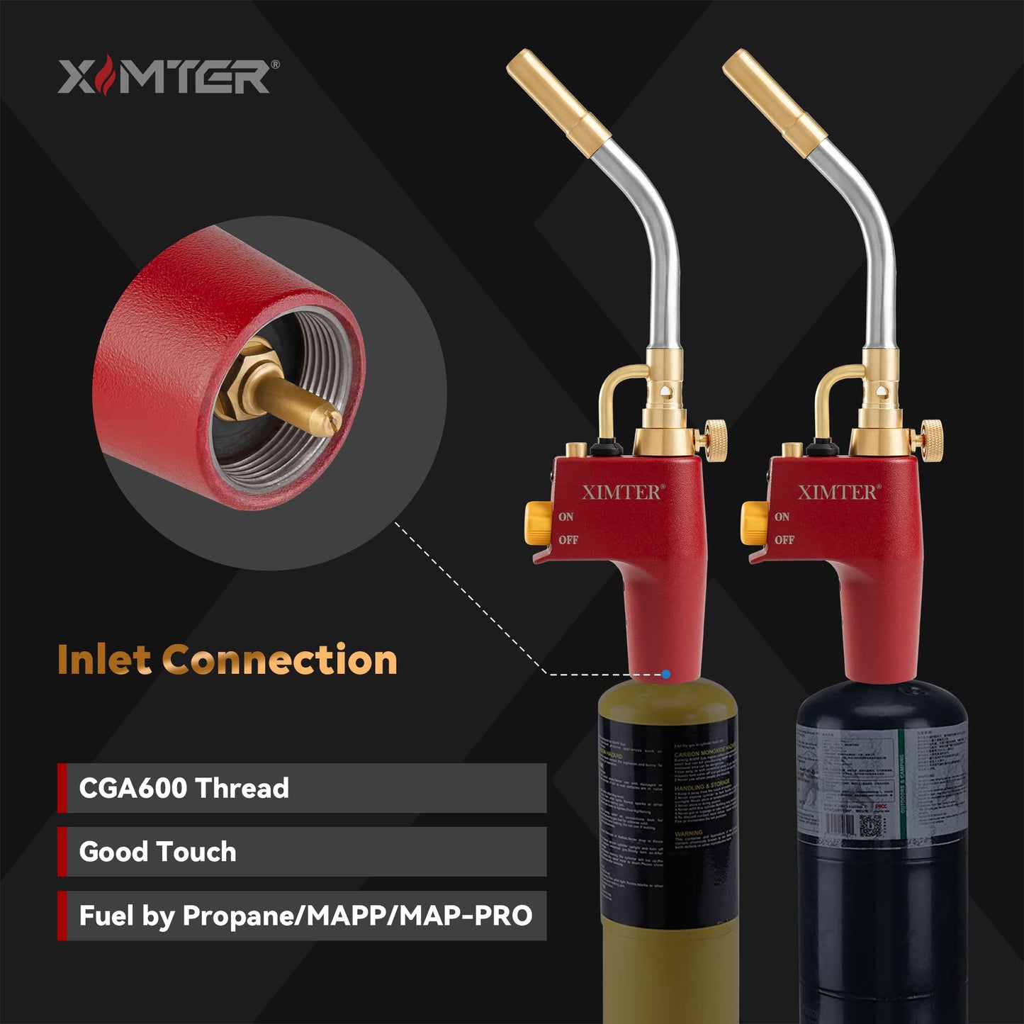 Ximter MAPP Propane Torch Head - Durable Cast Aluminum Body MAP Gas Torch, Fast Self-Ignition & Adjustable Swirl Flame, for Welding Brazing Lighting Melting HAVC DIYer
