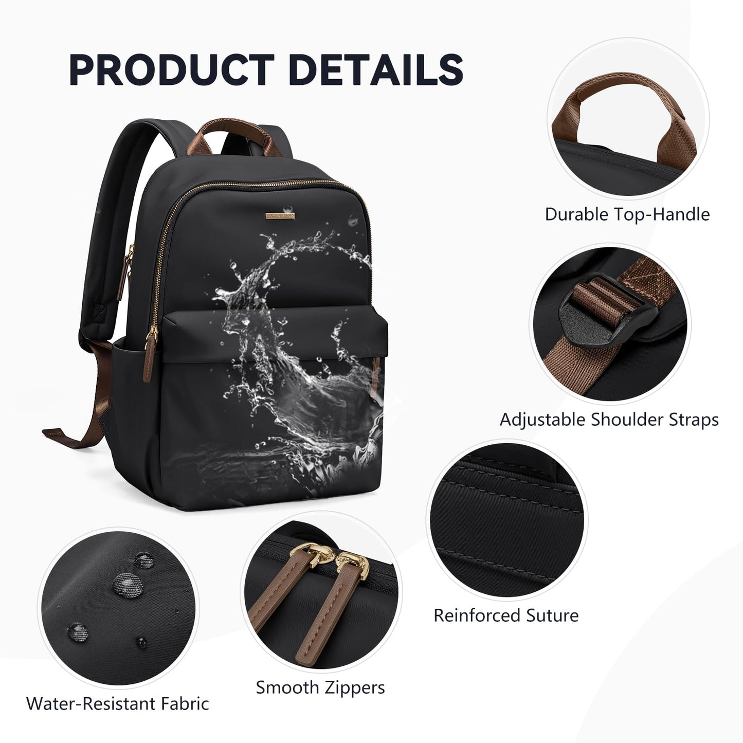 GOLF QUALITY Laptop Backpack 14 Inch Daypack Travel Work Commuter Casual Backpack for Women, Black, 14 Inch, Daypack Backpacks