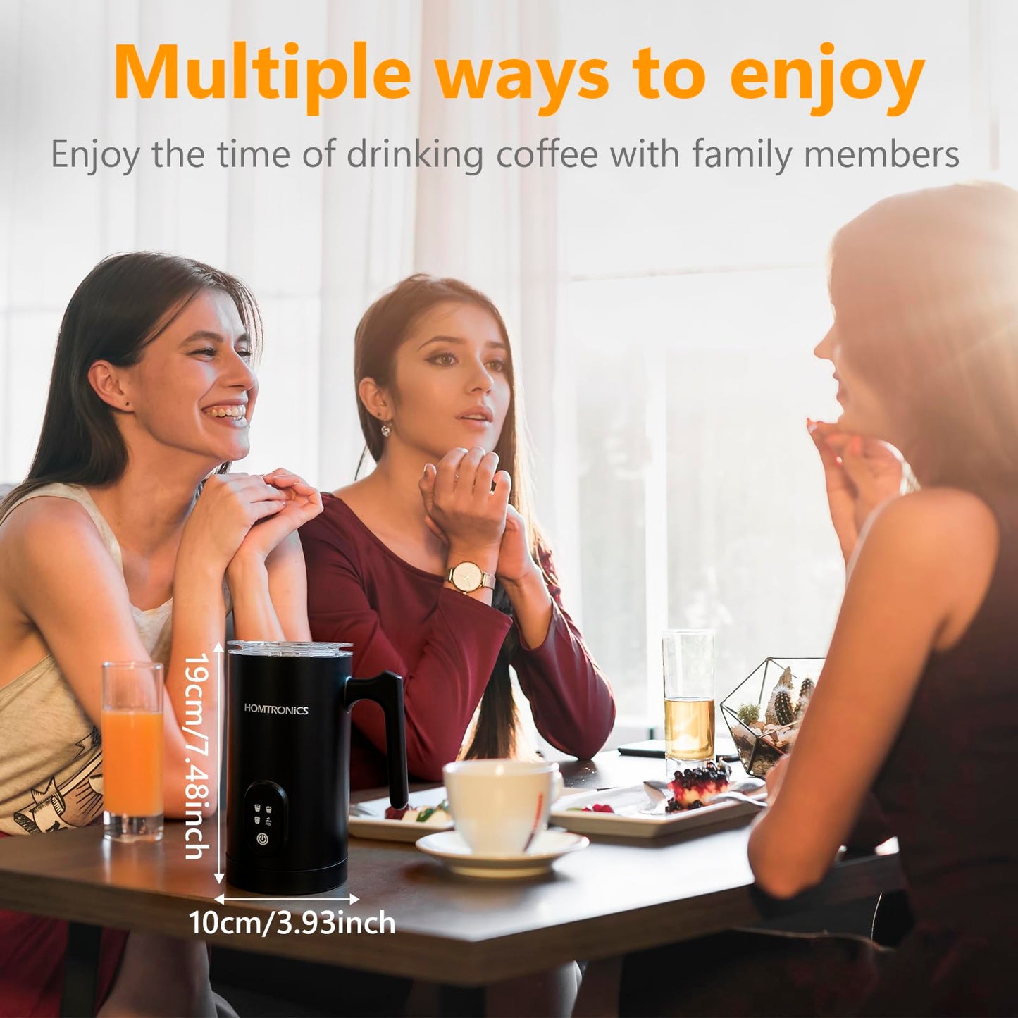 Milk Frother 4 in 1, [Upgraded 14.5 oz/430ml Capacity] 304 Stainless Steel Electric Milk Frother and Steamer with Cold & Hot Froth for Latte Cappuccino, Homtronics Automatic Coffee Foam Maker