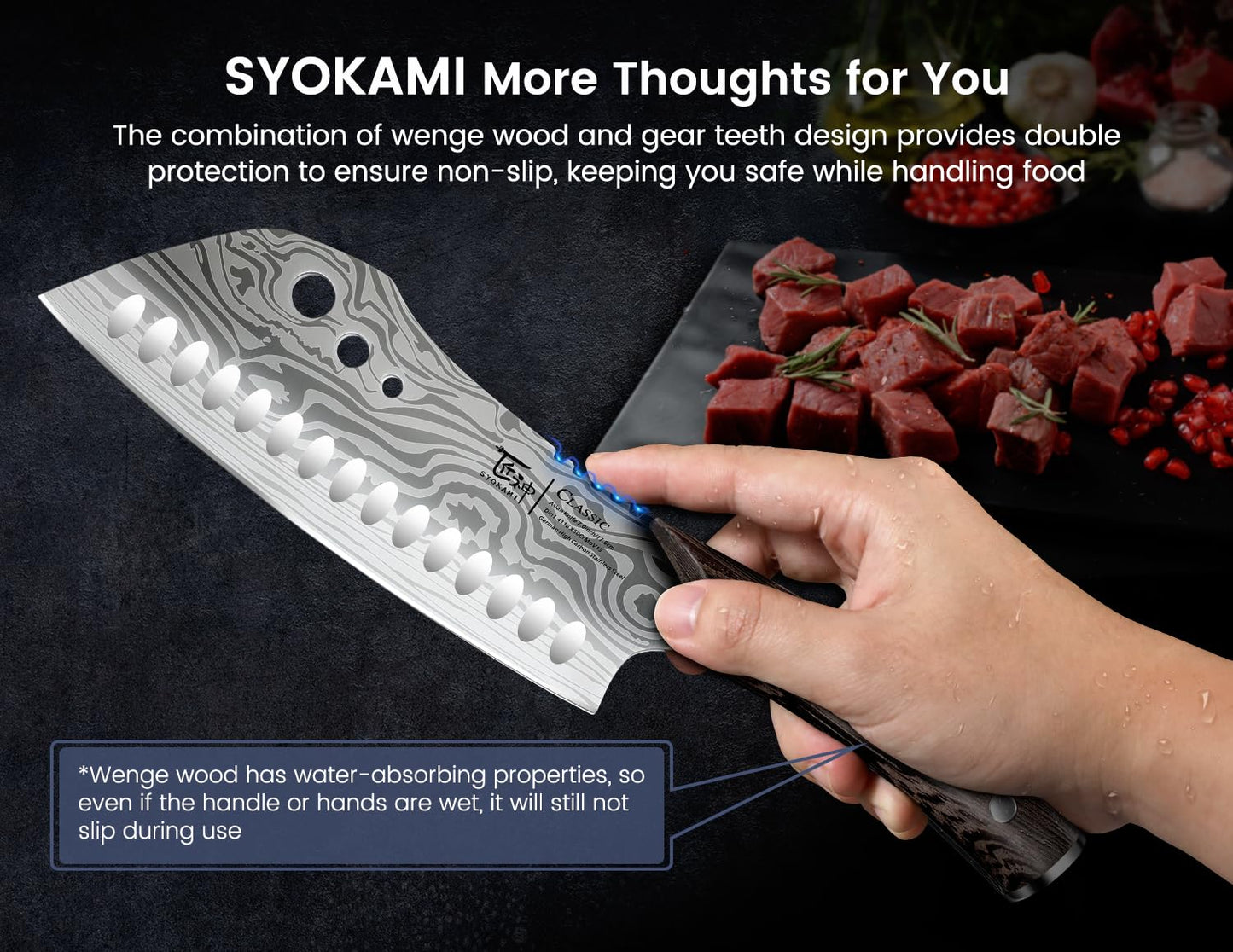 SYOKAMI 3-in-1 Kitchen Knife with Herb Stripper, 7" Asian Knife Combined with Chef Knife, Santoku, Nakiri, Ideal for All-Around Food Preparation—Slicing, Chopping, Dicing, Mincing, Thanksgiving Gifts