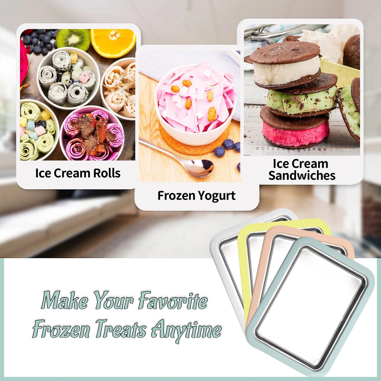 Instant Ice Cream Maker, Rolled Ice Cream Maker, Instant Gelato Pan/Roll, Homemade DIY Ice Cream for Fun Parent-Child Activities for Families Mint Green