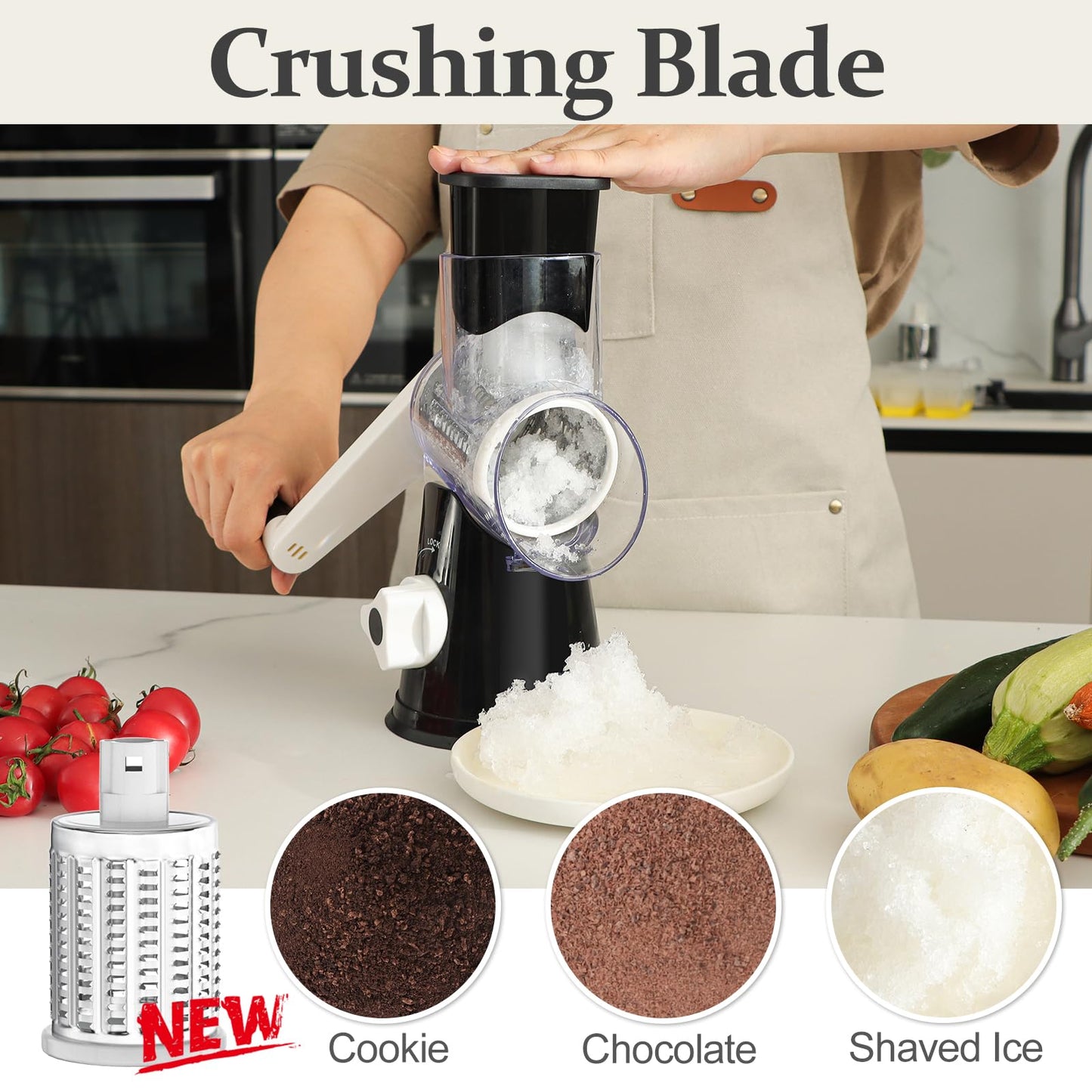 Cambom Rotary Cheese Grater Hand Crank Cheese Shredder for Fresh Cheese, Vegetable, Nuts,Non-Slip Suction Base, Five Blades, Black