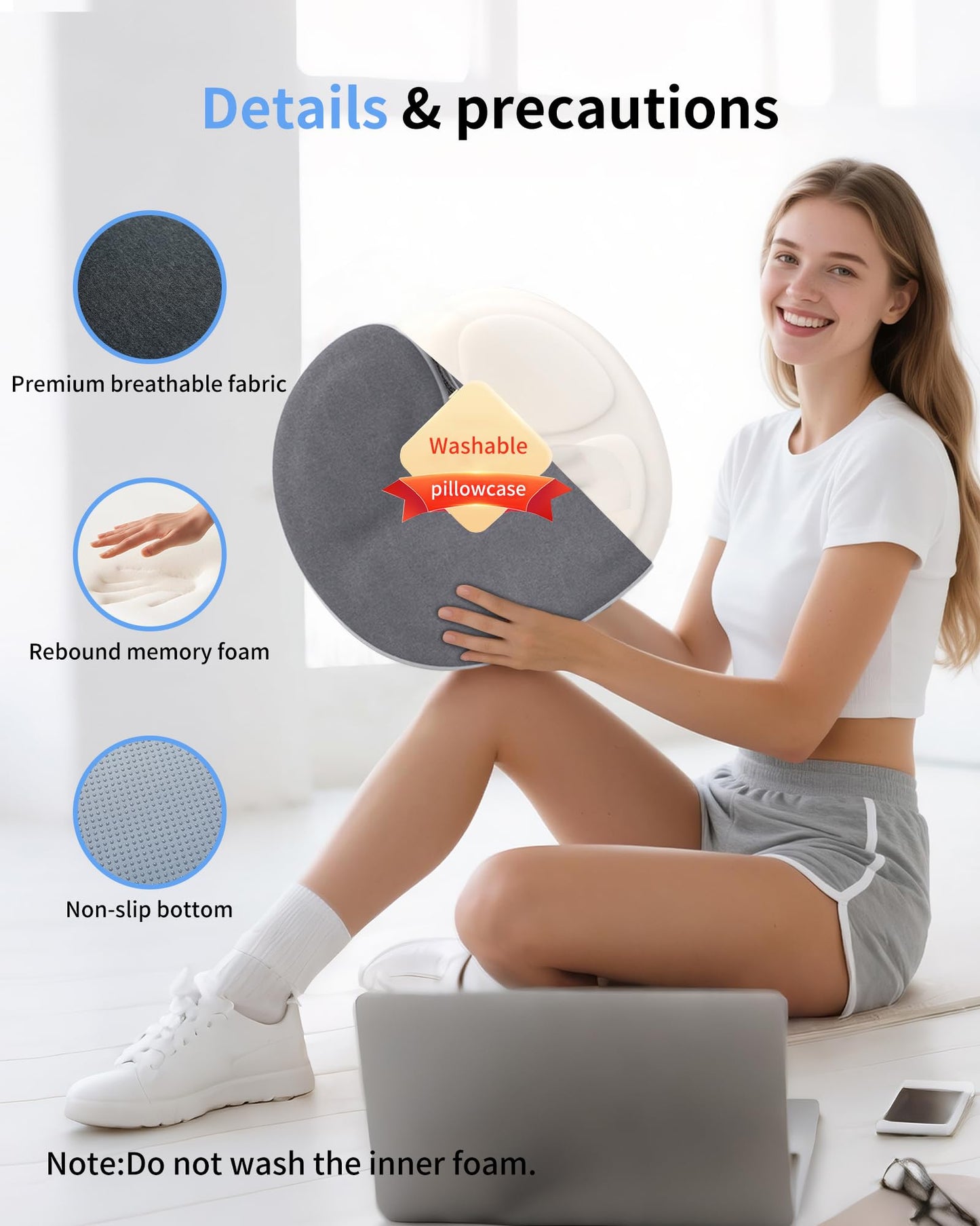 Auoketuo Memory Foam Donut Seat Cushion, Y-Shaped Coccyx Cushion for Tailbone Pressure Relief, Office Chair Cushion, Car Seat Cushion, Wheelchair Seat Cushion, Ergonomic Pillow for Long Sitting (Grey)