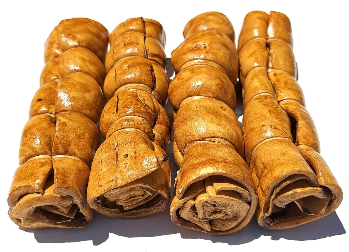 Beef Cheek Rolls Dog CHEW Treat - *(Beef Basted 4 PACK/12 INCH)* - Rawhide Free - Super Thick - All Natural - Long Lasting Dog CHEW - Beef Cheek Rolls - *Natural Color May Vary*