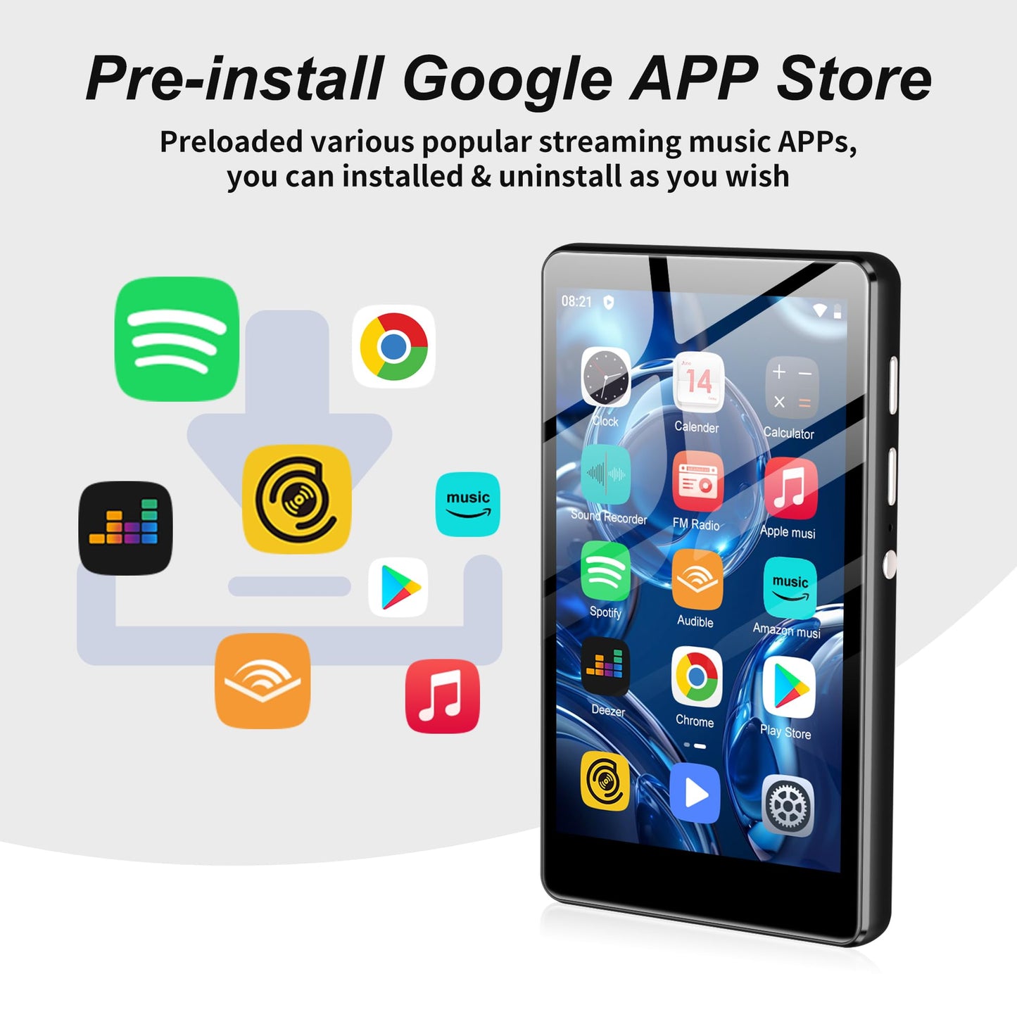 80GB MP3 Player with Bluetooth and WiFi, SWOFY M503Pro 4.0-inch Touchscreen MP3 MP4 Player with and Speaker, Spotify Music Player with Audible, Pandora, Amazon Player, MP4&MP3 Player up to 1TB