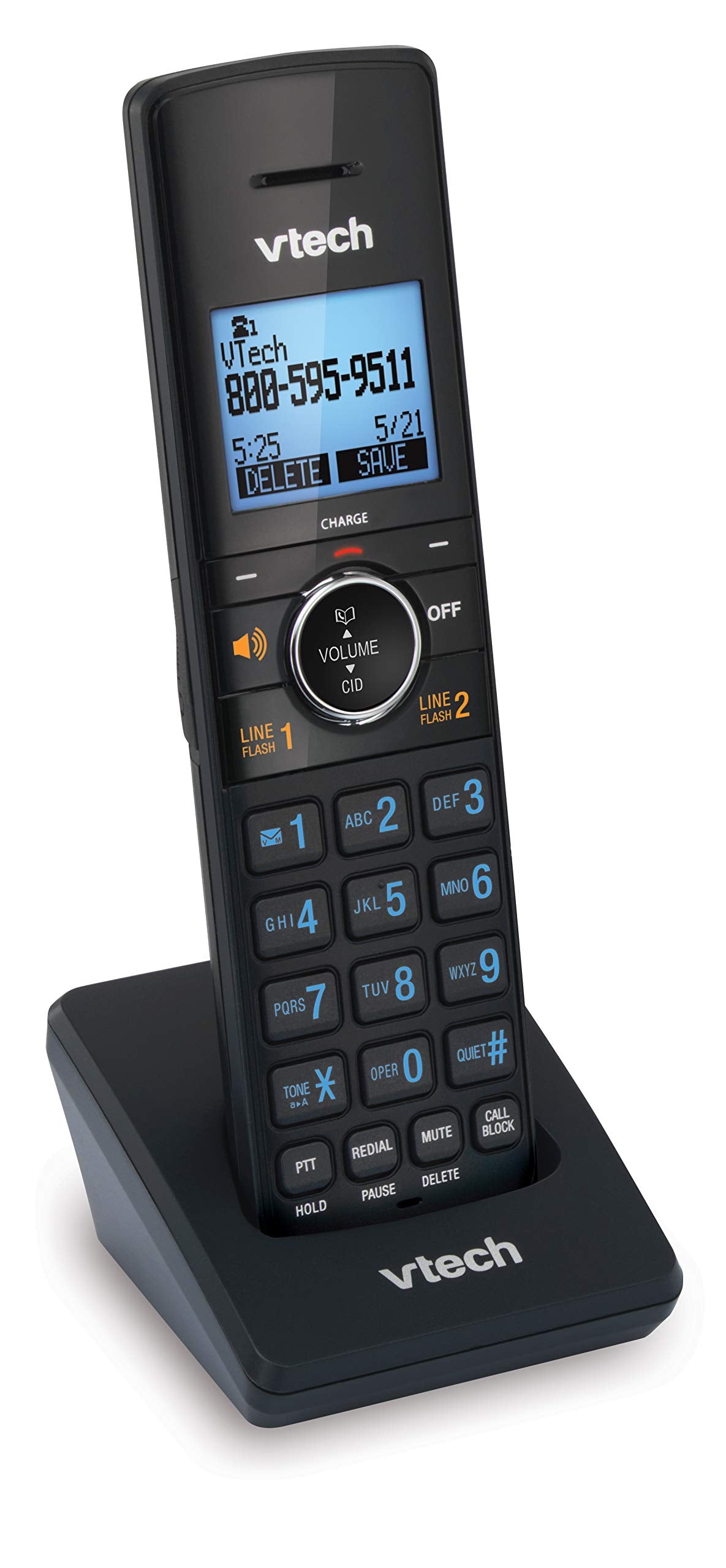 VTech DS6250 Dect_6.0 1-Handset 2-Line Landline Telephone, Black