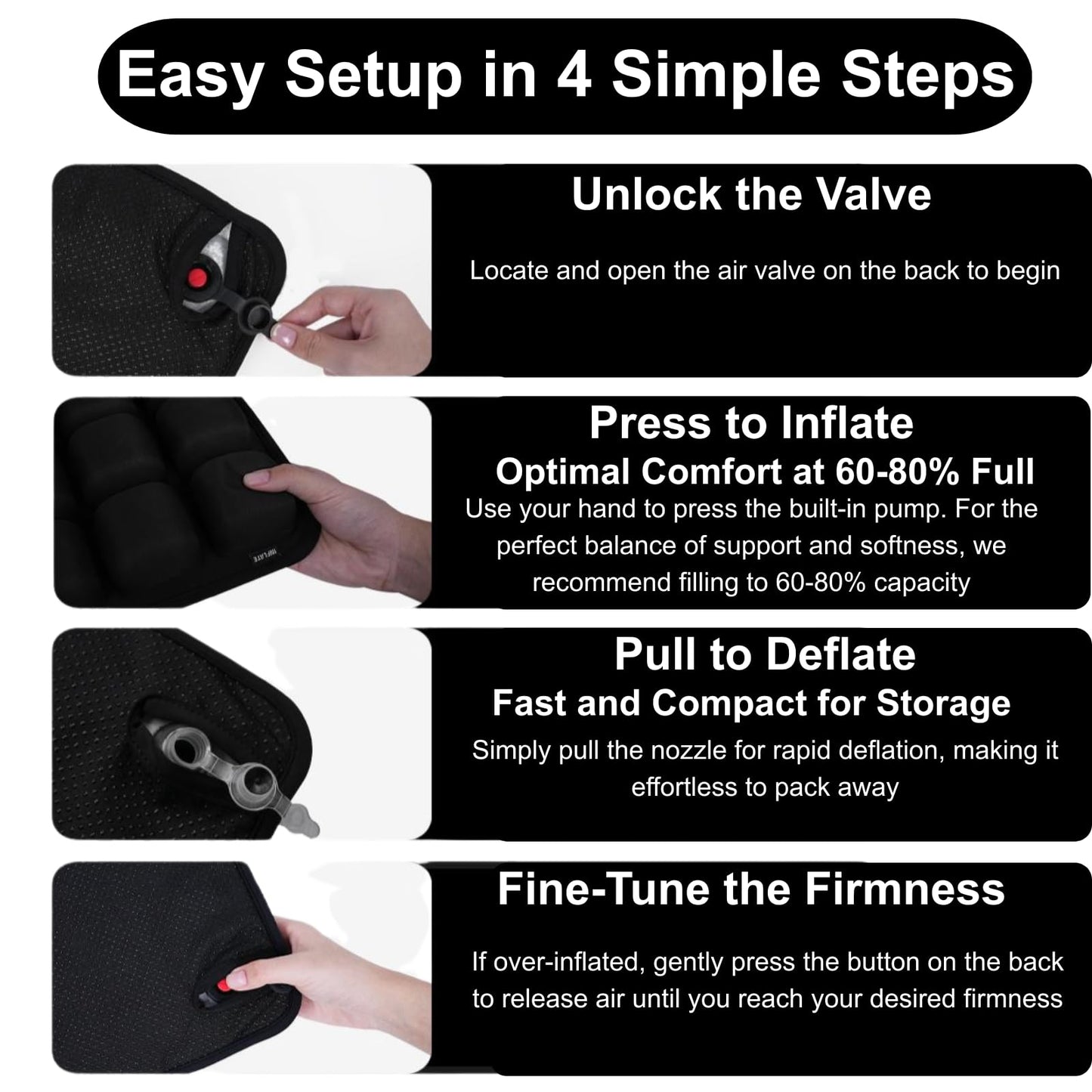 Inflatable Seat Cushion, Pressure Relief Airplane Seat Cushion for Long Flights Without Air Pump, Portable Car Seat Cushions,Office Chair Wheelchair Cushions Relief Discomfort in Coccyx&Buttock