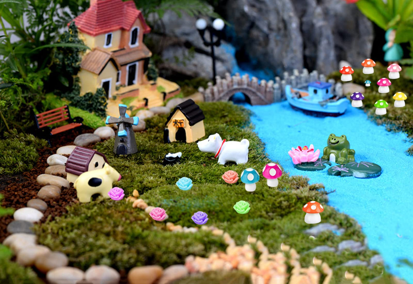 115 Miniature Fairy Garden Accessories, Fairy Garden Kit, Fairy Garden Animals, Miniature Figurines, Micro Landscape Ornaments Kit, for Dollhouse Decoration Plant House Decor