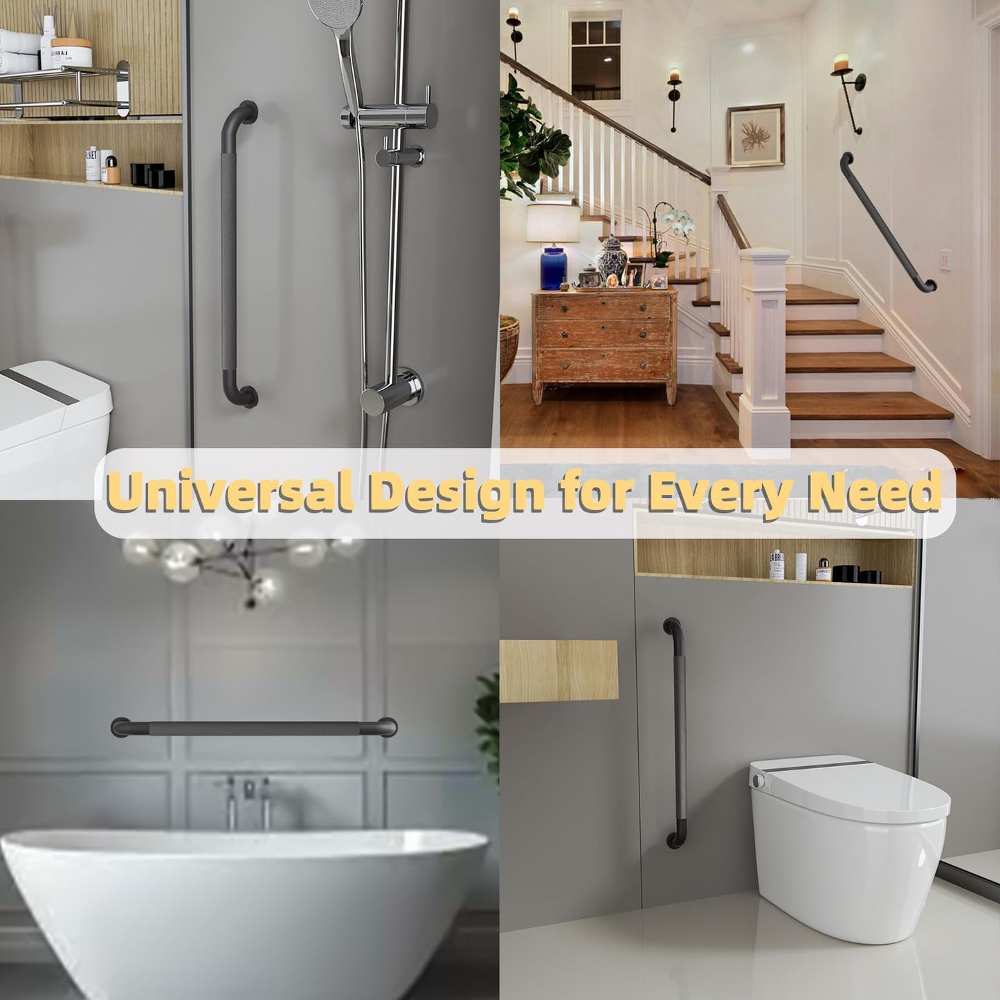 2 Pack Shower Grab Bar, 32 Inch Bathroom Grab Bar Handle with Anti-Slip Knurled Grip, Stainless Steel Bath Balance Bar, 1.25" Diameter Bath Safety Bar Support for Seniors Elderly Pregnant, Matte Black