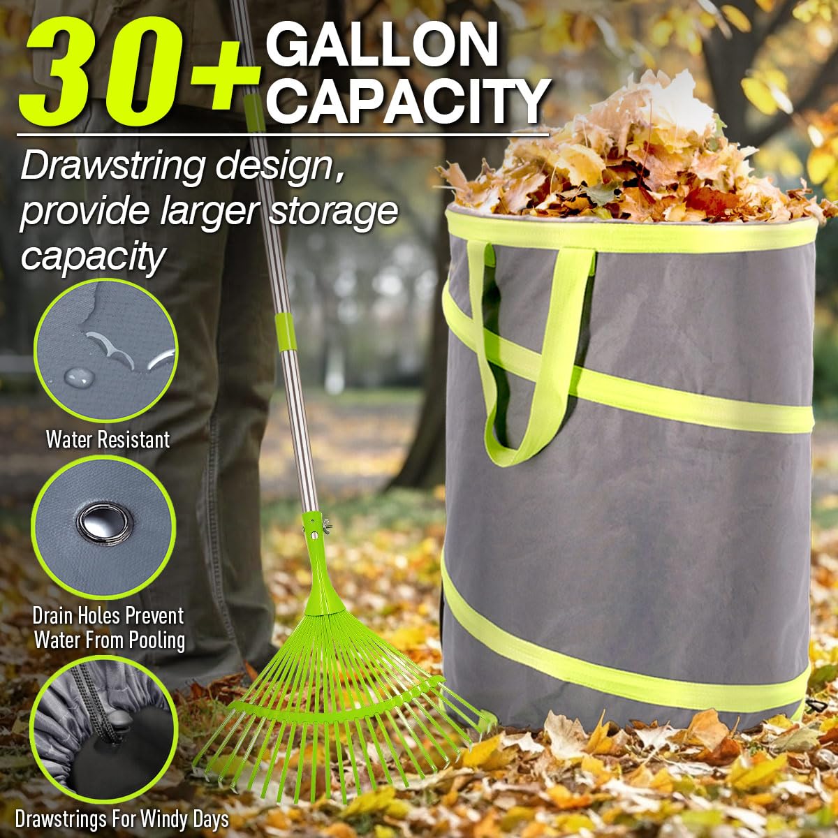 Altdorff Collapsible Trash Can Camping, Yard Waste Bags 2 Pack, Leaf Bag Resuable Pop Up, 120L Large Collapsible Garden Bag with Drain Holes and Drawstrings for Windy Days