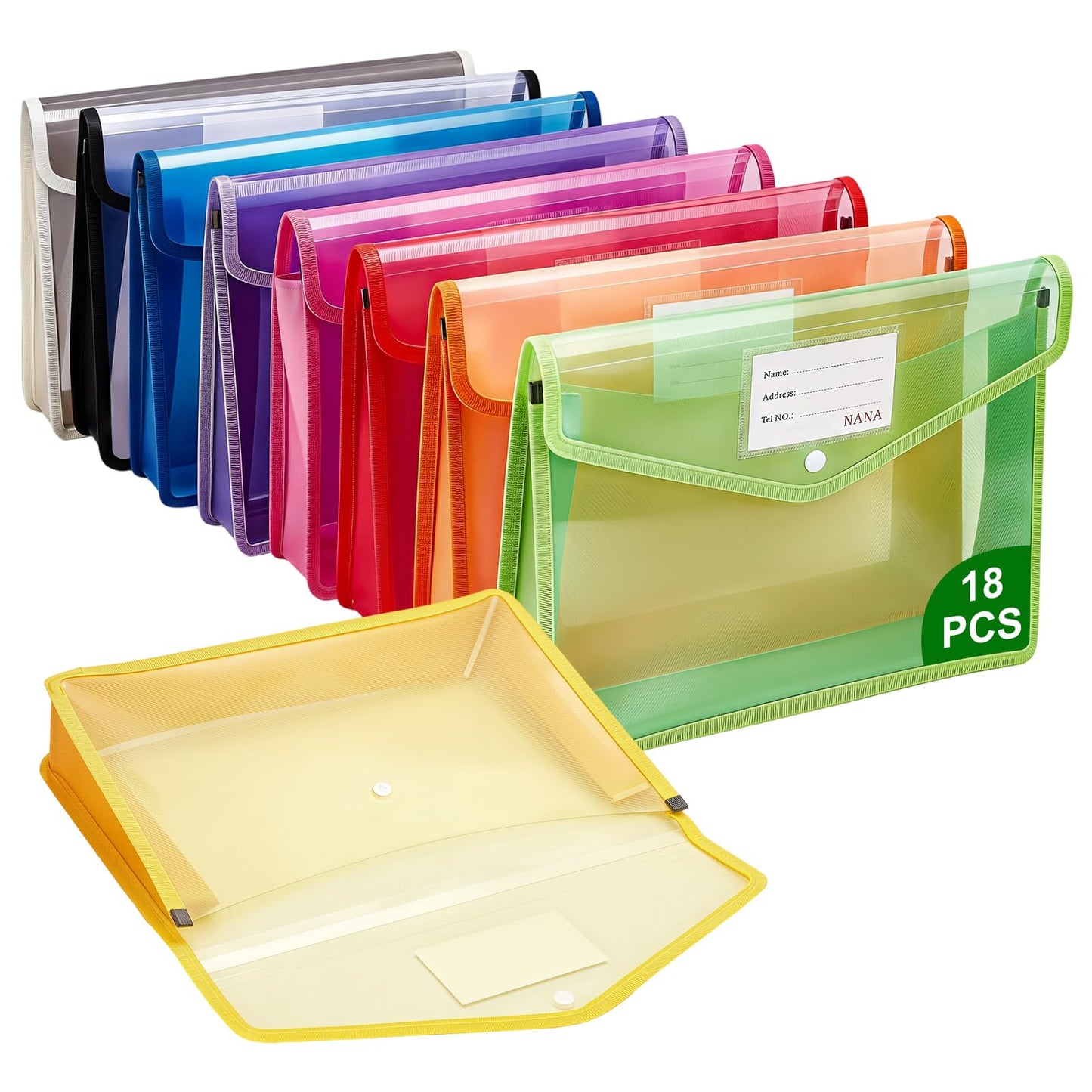 CUTHOLLOW Plastic Expandable File Organizer Folder(No Divider), 18Pcs Waterproof Transparent Document Holder Storage for Receipt/Paper/Bill/Taxes/Letter, Easy to Label A4 Size for School Office Home