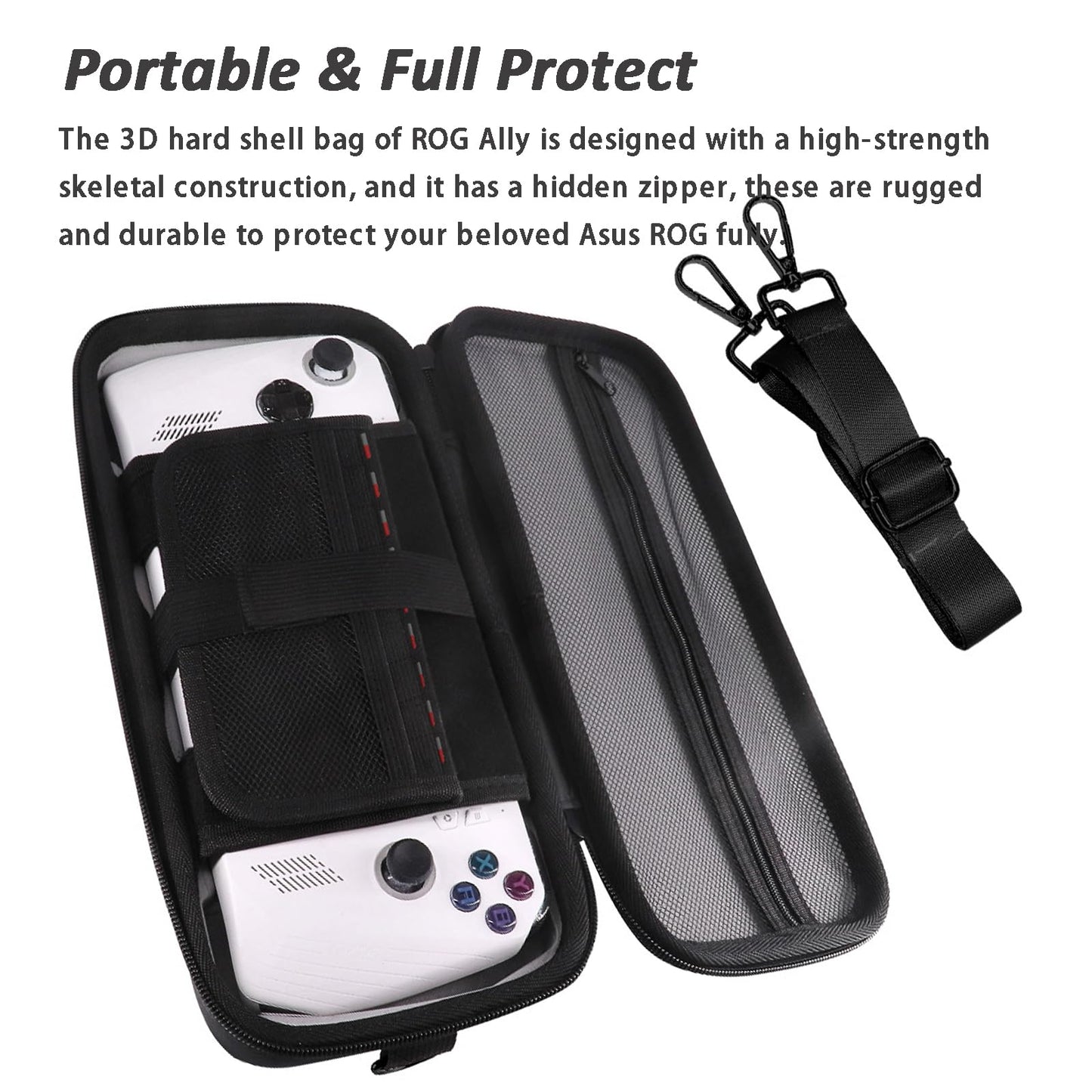 Miimall Compatible with Asus ROG Ally X 2024/ROG Ally 2023 Storage Case|Large Capacity Portable Carrying Full-Body Protective Storage Bag Case for Asus ROG Ally X/Asus ROG Ally Console (Black)