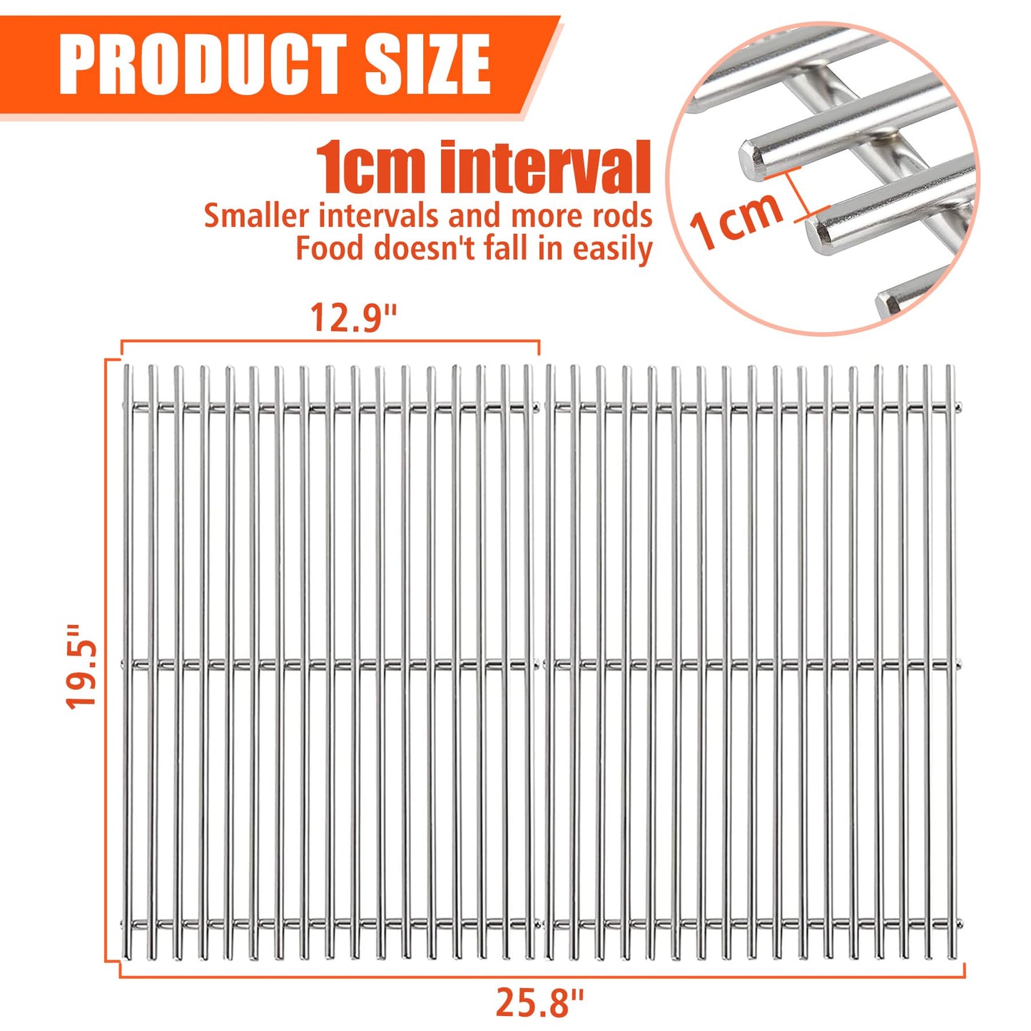 7528 Cooking Grates for Weber Genesis 300 Series E310/320/330, S310/320/330, EP310/320/330, Replacement for Weber 7528 7524, 7.02mm Solid Food Grade 304 Stainless Steel