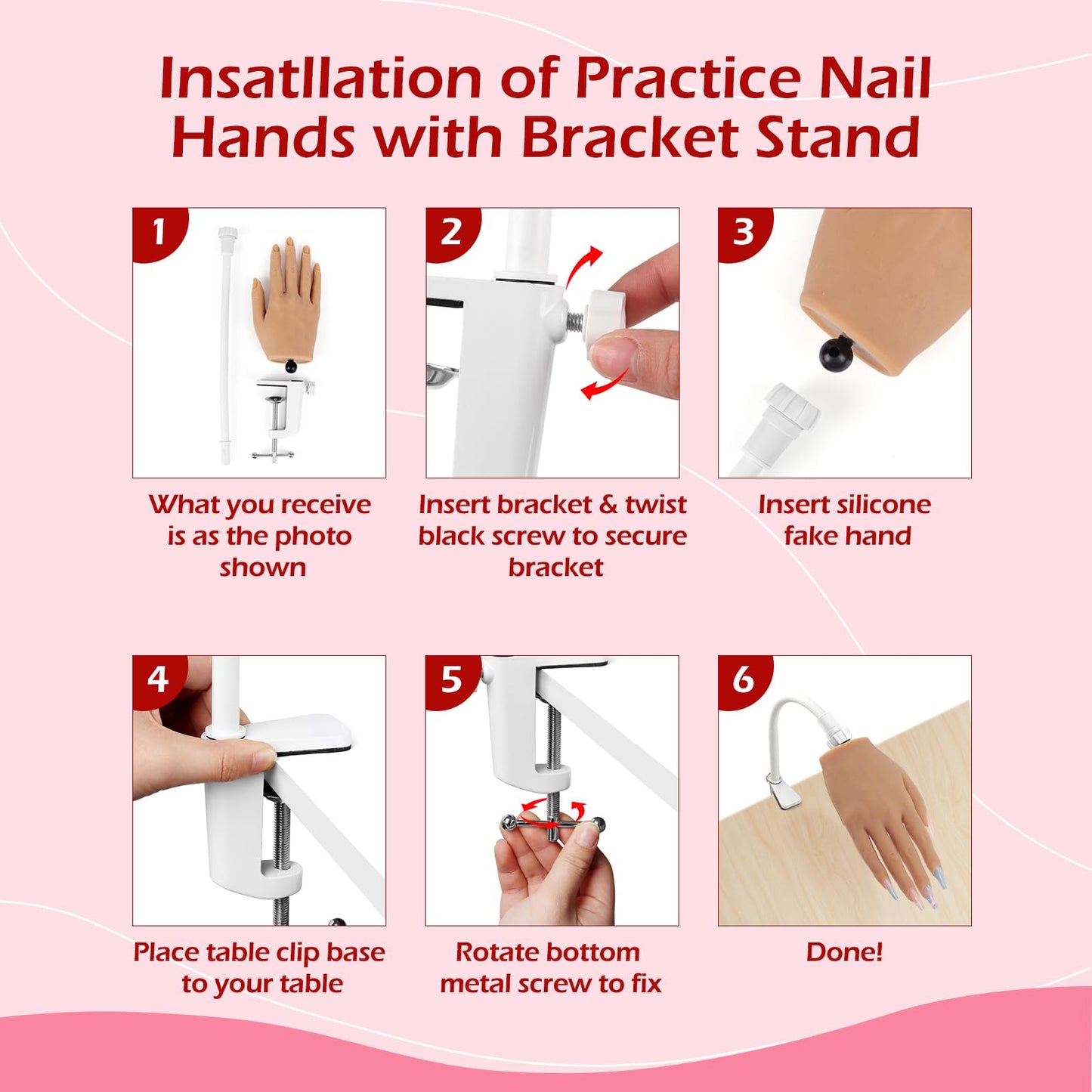 Silicone Practice Hand for Acrylic Nails,Flexible Bendable Nail Training Practice Hand,Life Size Soft Nail Mannequin Hand for Nails Practice Nail Tools Kit with 100pcs Practice Nail Tips,Clipper,File