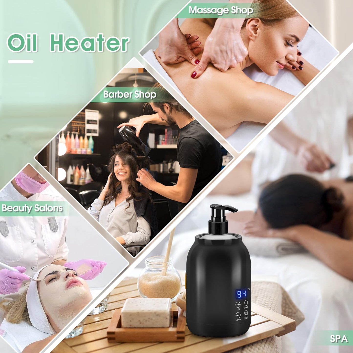 Gugxiom Massage Oil Warmer, LED Display Single Bottle Pro Massage Heater, Temperature Control Oil Warmer for Massage with 2 Oil Bottles, for Lotion Cream (US Plug)